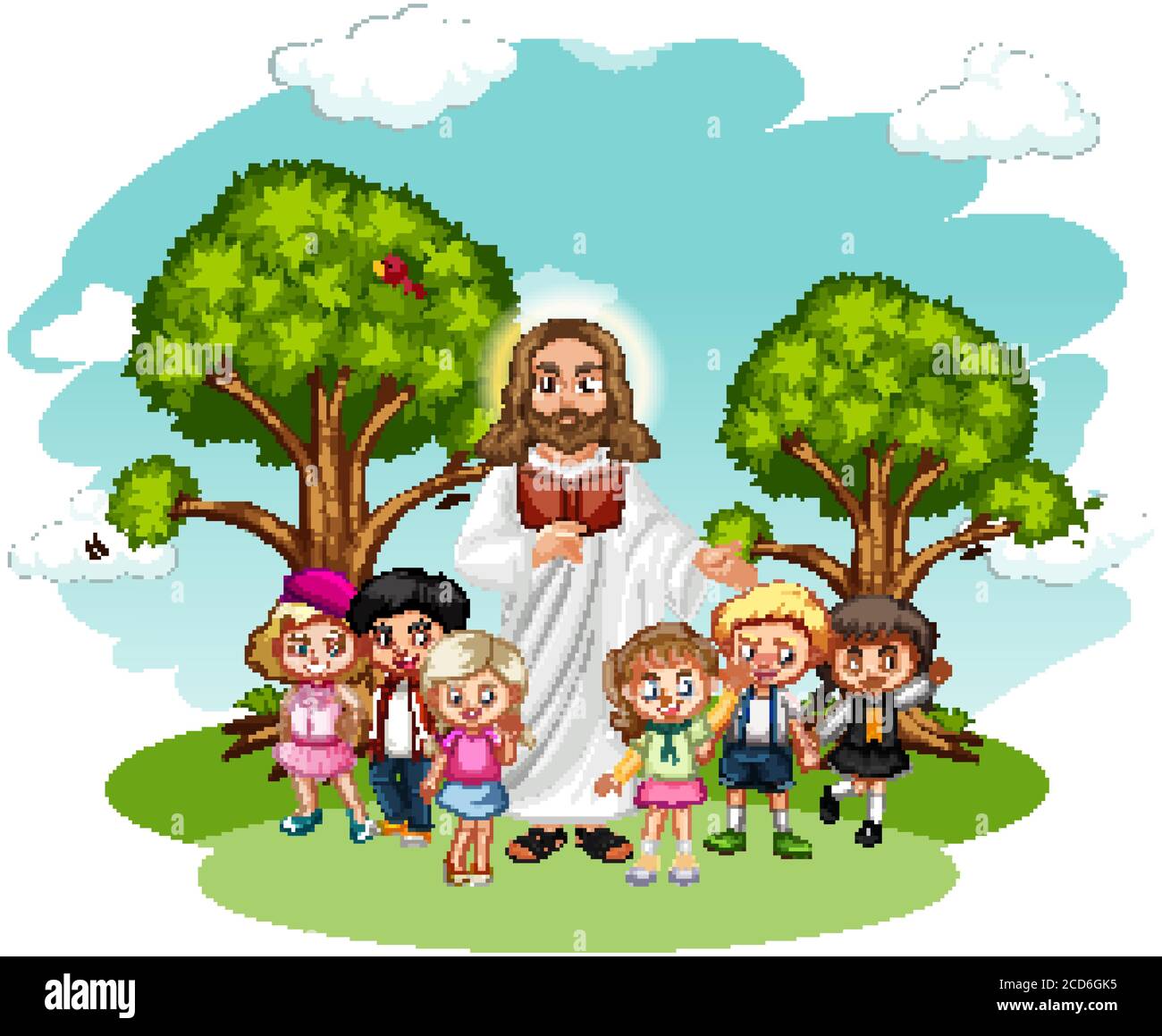 Jesus preaching to a children group cartoon character illustration ...