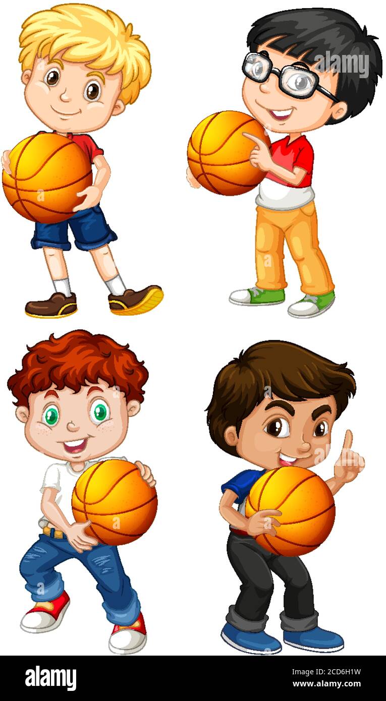 Cute Youngboy Cartoon Character Holding Basketball Illustration Stock Vector Image Art Alamy