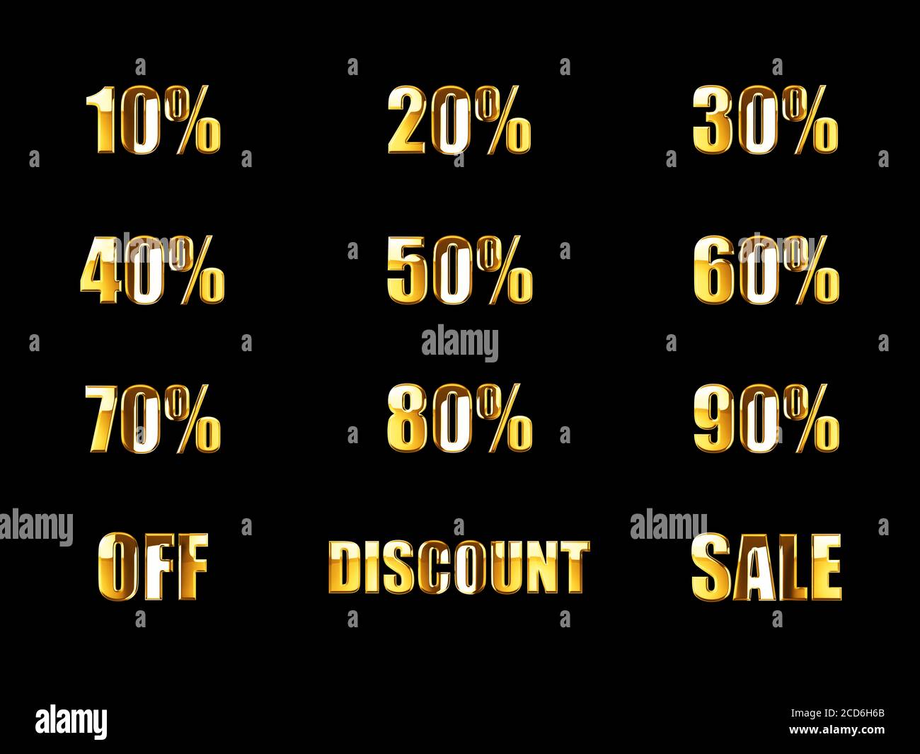 10 30 40 50 60 70 80 90 Off Discount Sale Gold 3d Rendering Text Percent Discount Sale Promotion Off 3d Rendered Isolated On Black Backgr Stock Photo Alamy