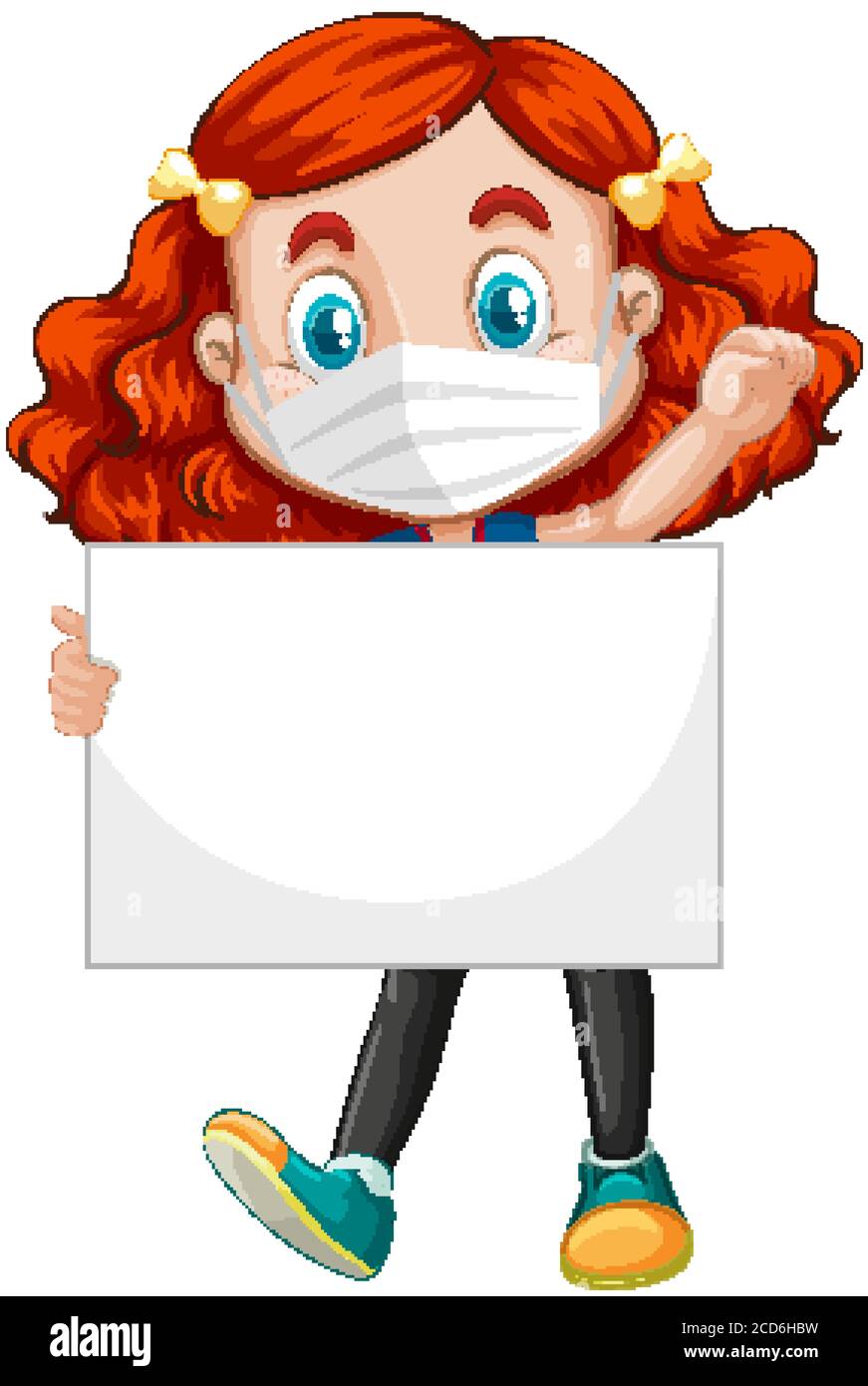 Cute Young Girl Cartoon Character Holding Blank Banner Illustration