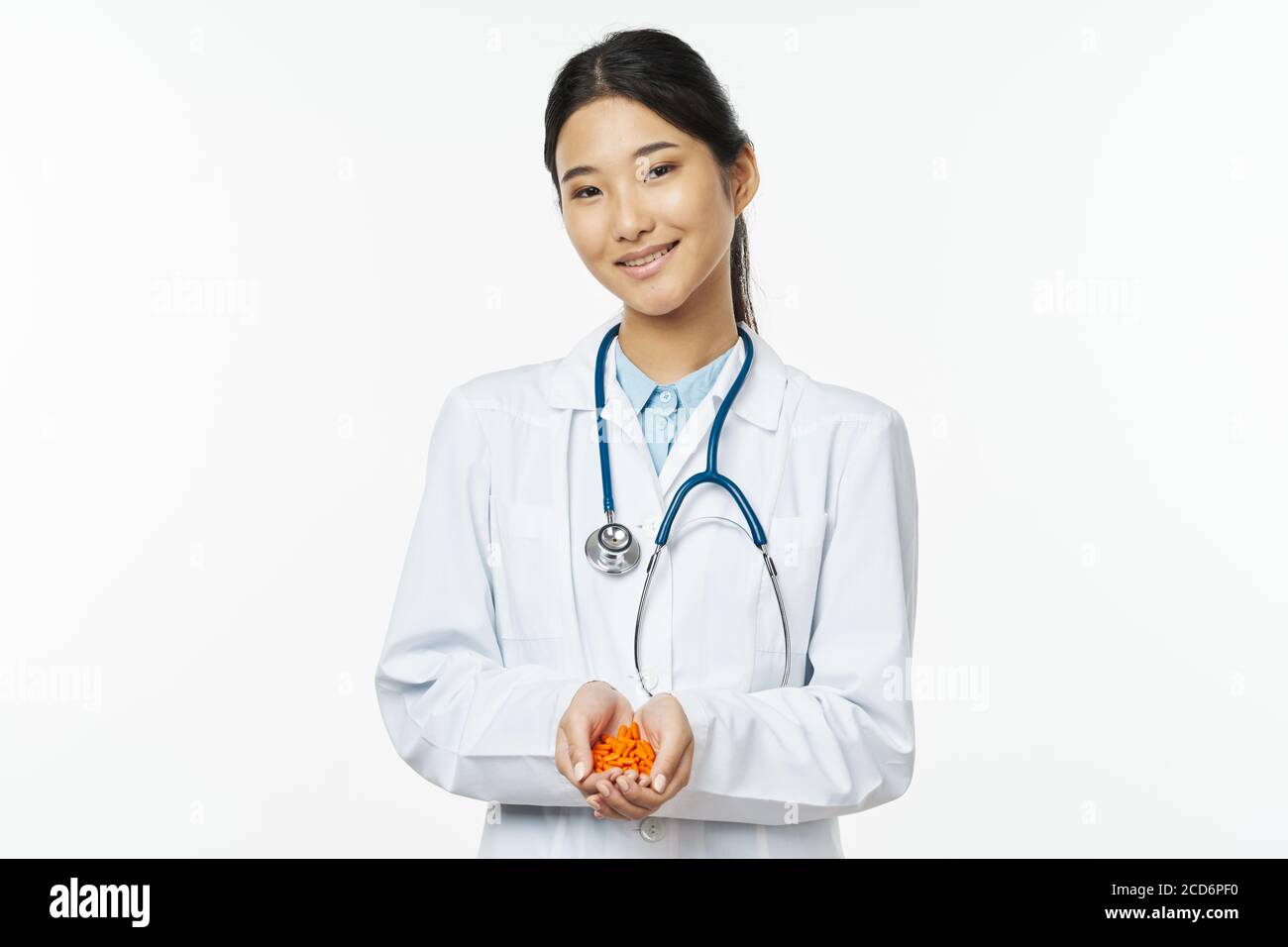 Woman doctor white coat medicine stethoscope professional Stock Photo