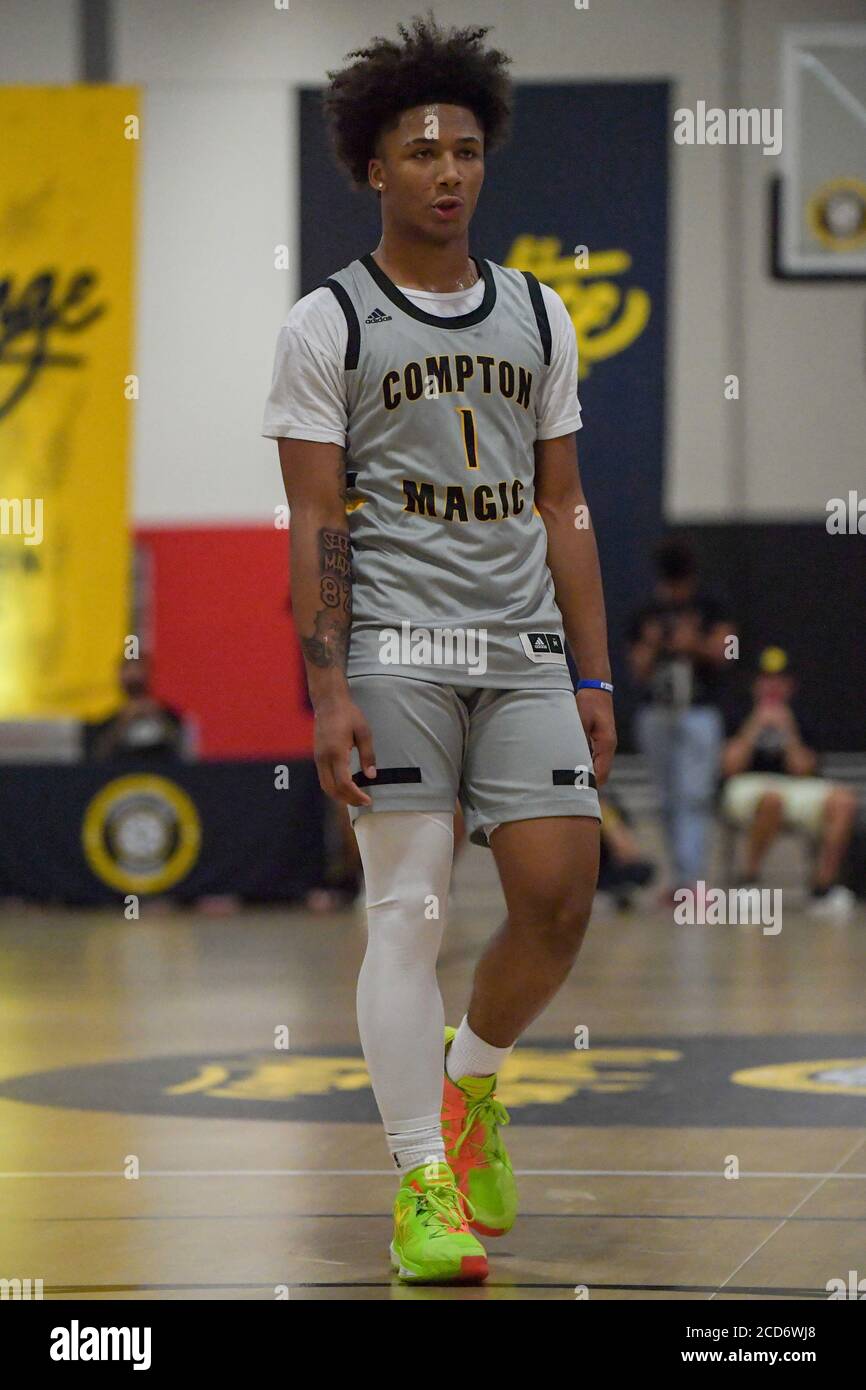 Corona, United States. 22nd Aug, 2020. Compton Magic point guard Mikey  Williams of San Ysidro during a Compton Magic tournament at The Draft  Sports Complex, Saturday, Aug. 22, 2020, in Corona, Calif. (