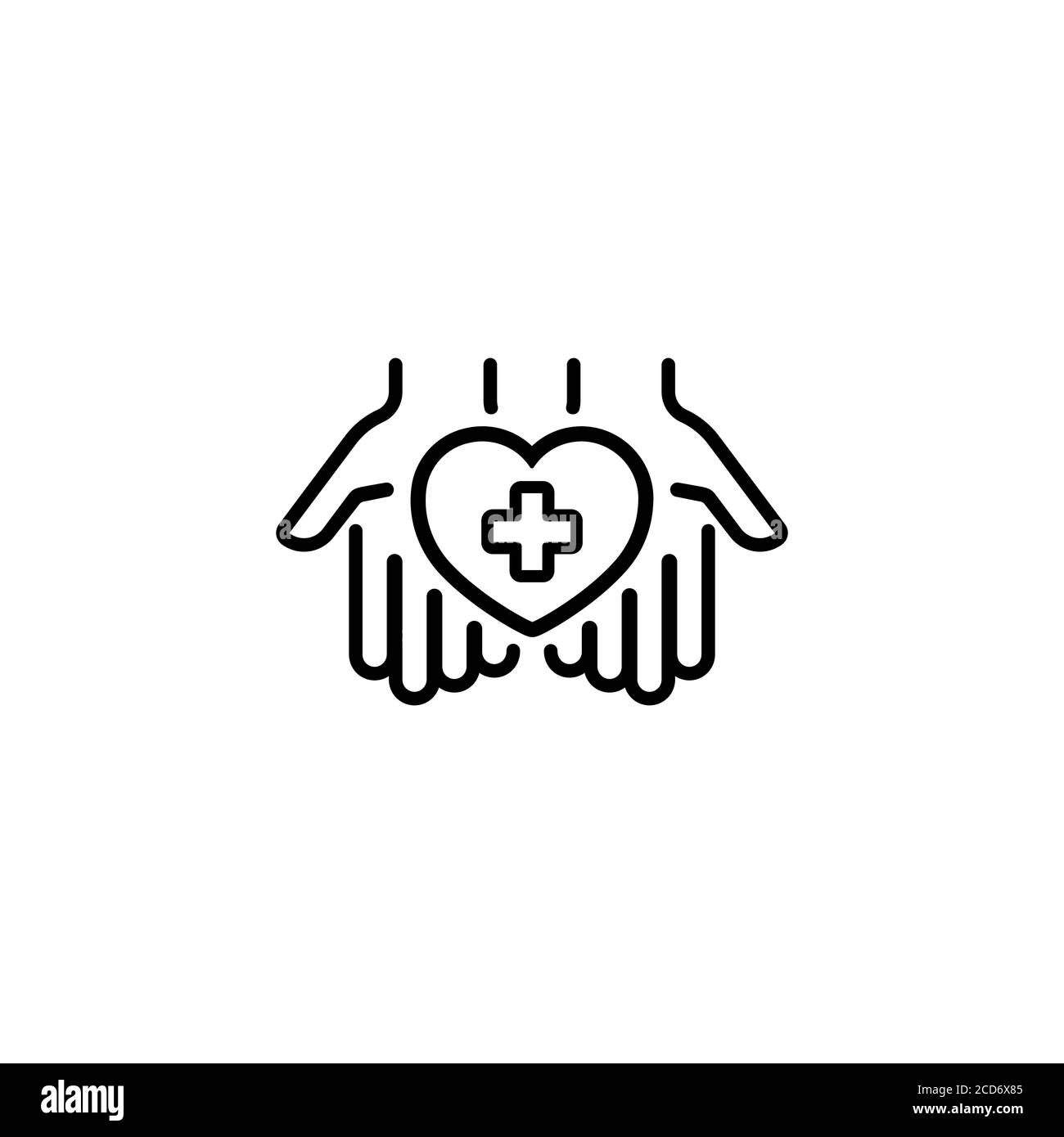 Cardiology care icon. Life and health insurance services. Business hands keep the shape of the heart. Vector on isolated white background. EPS 10 Stock Vector