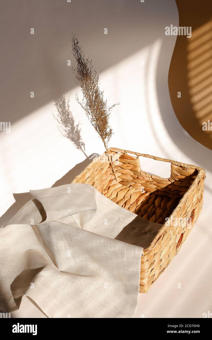 Empty wooden fruit or bread basket on white background Stock Photo