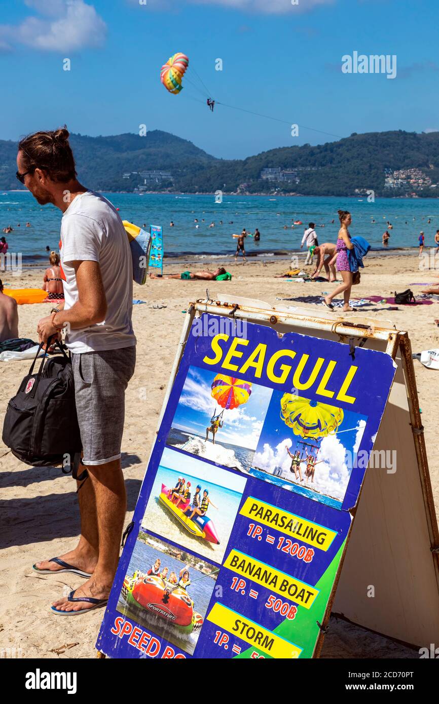 Water activities and rental on the beach at Patong, Phuket, Thailand Stock Photo