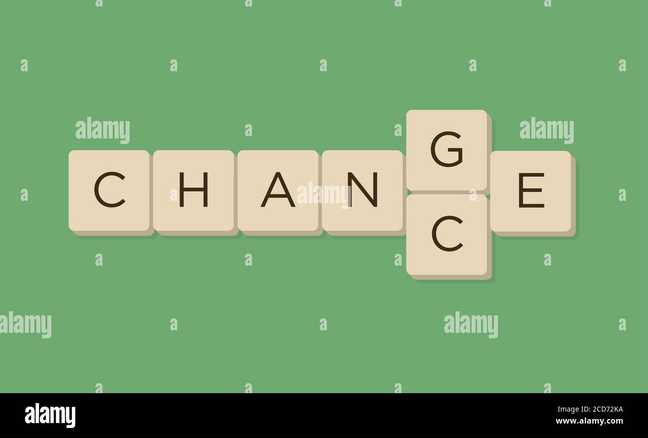 Chance, change in scrabble letters. Isolate vector illustration. Stock Vector