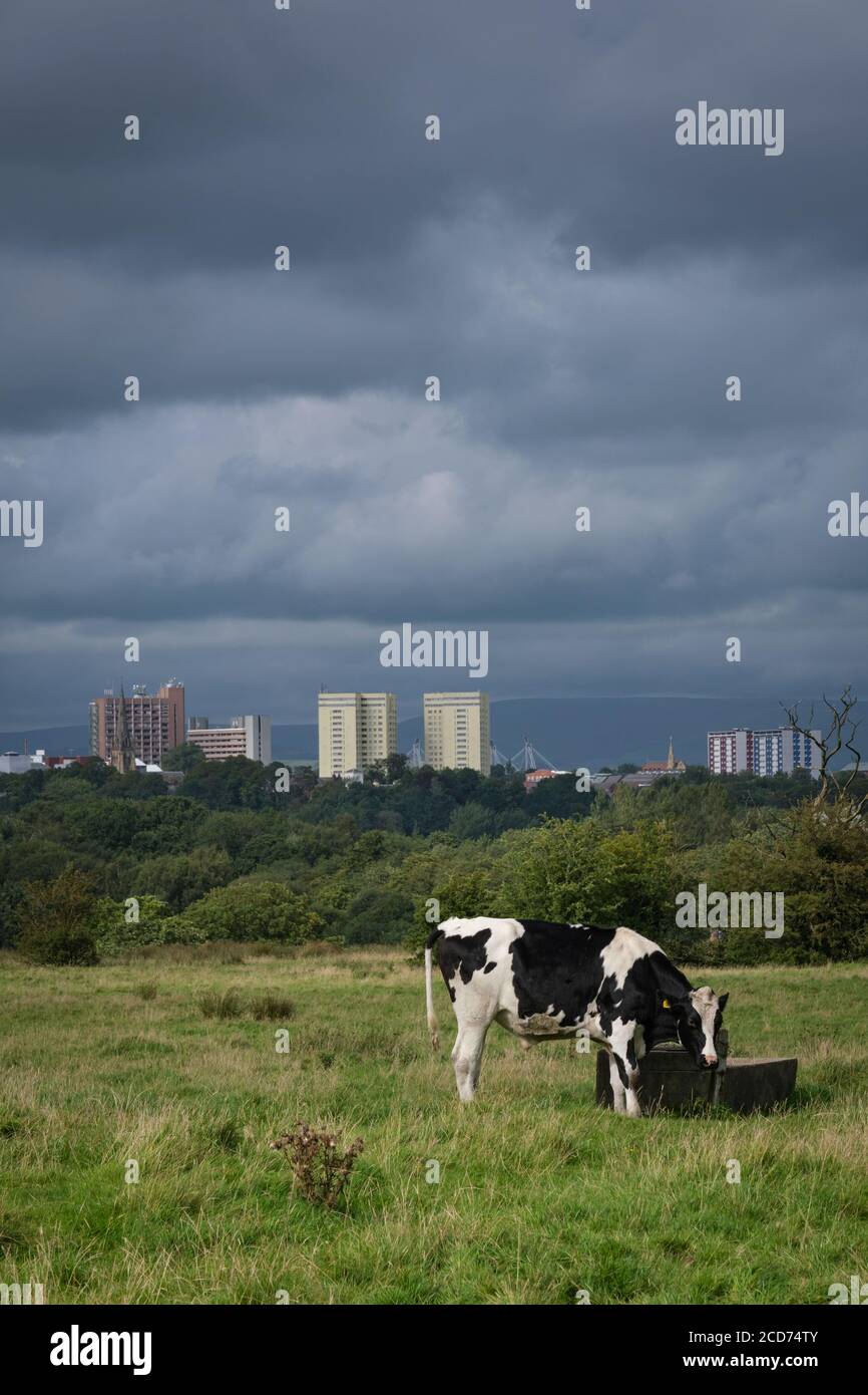 Preston, UK. View of Preston City Centre Skyline from Leyland Road