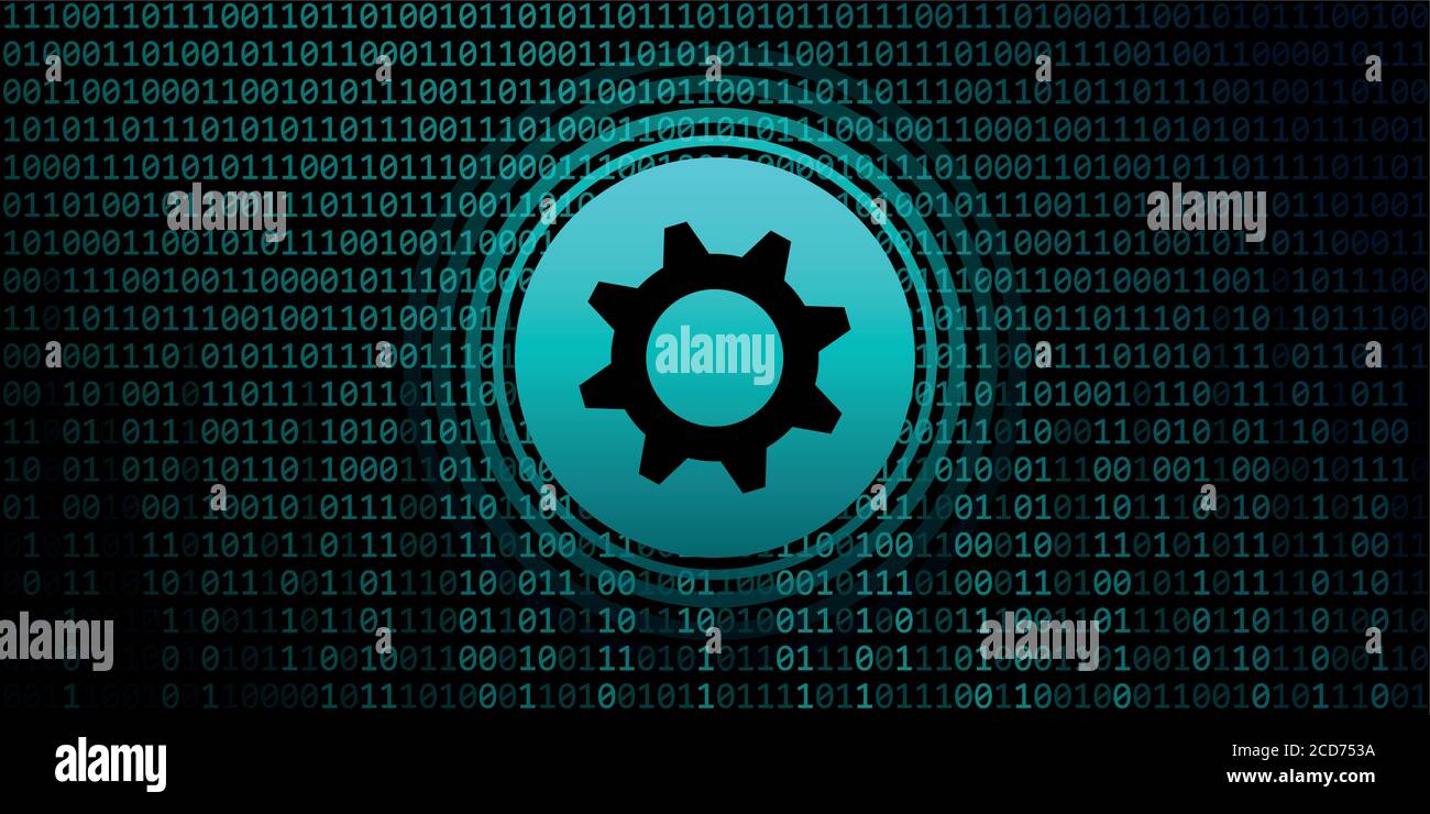 wheel gear symbol on binary code background vector illustration EPS10