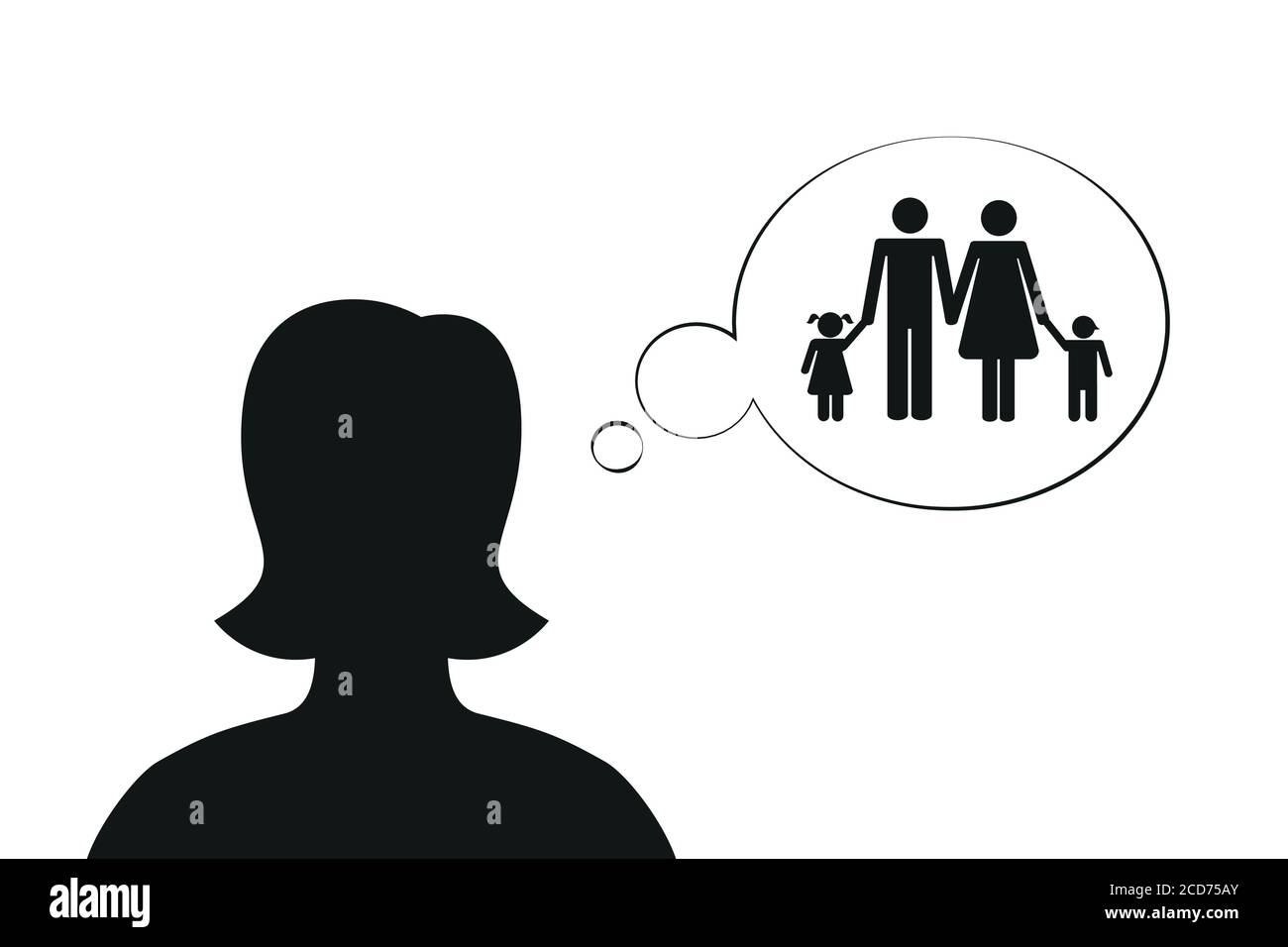 woman think about family silhouette vector illustration EPS10 Stock Vector