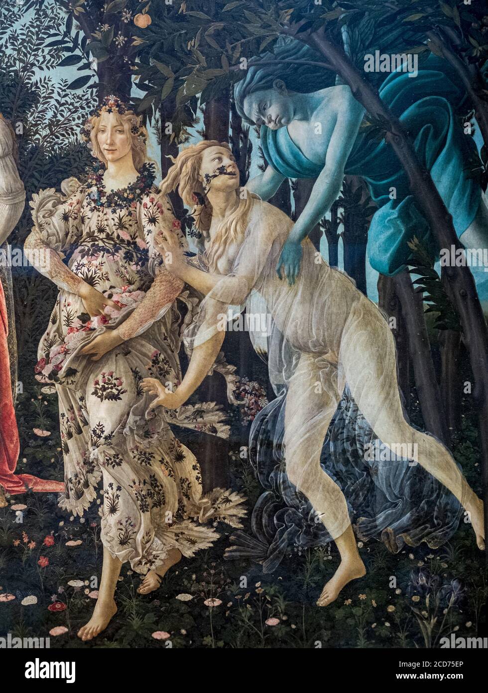 Alessandro Filipepi alias Sandro Botticelli (1445-1510), Flora, Chloris and Zephyr; detail from Primavera (springtime), 1478-1482 circa, Tempera on pa Stock Photo
