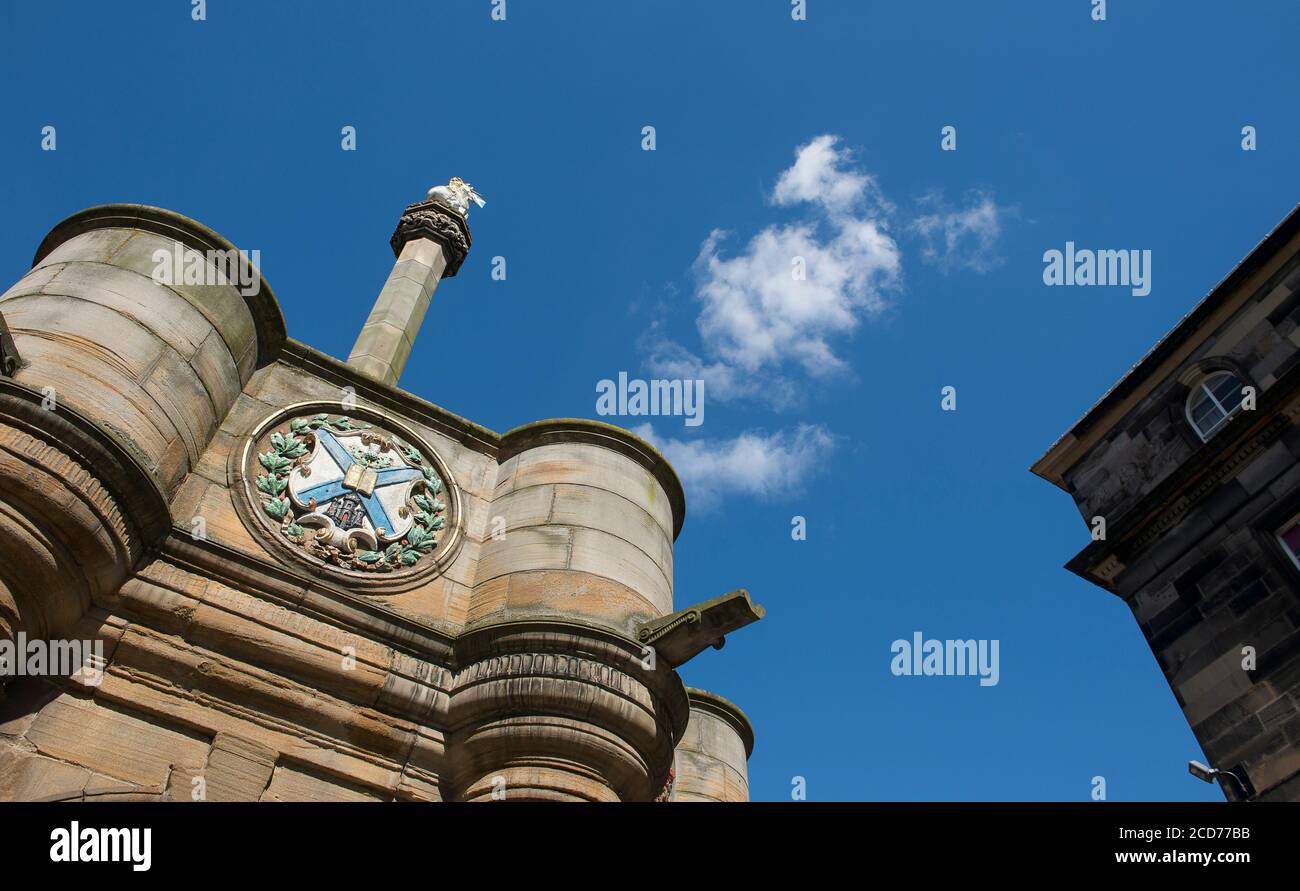 A statue of a unicorn, the national animal of Scotland, in the city of Edinburgh, Scotland. Stock Photo