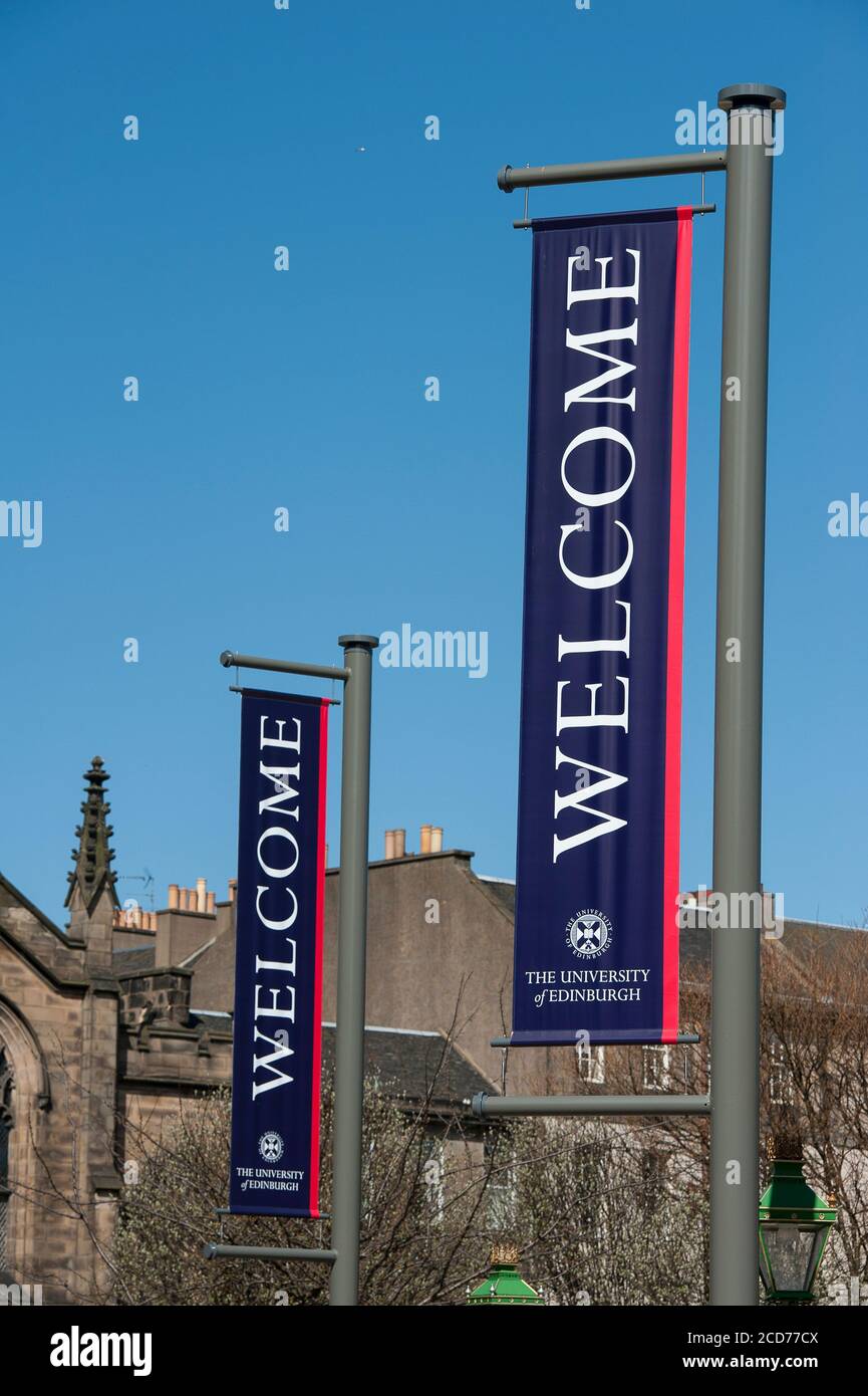 banners outside the University of Edinburgh, Scotland Stock