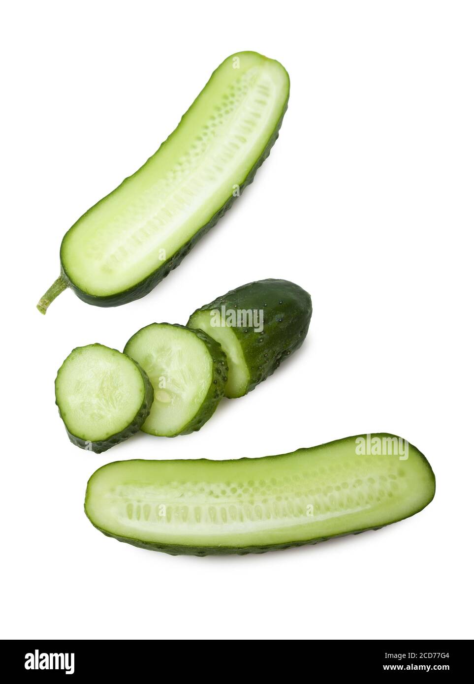 Fresh cucumber, chopped cucumber, isolated on white. background. With clipping path. Stock Photo