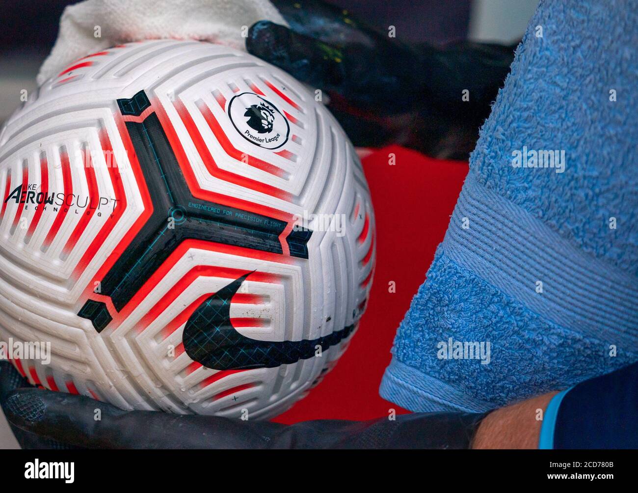 High Wycombe, UK. 25th Aug, 2020. 20/21 Nike PL football is sanitised  during the 2020/21 Pre Season Friendly match between Wycombe Wanderers and West  Ham United at Adams Park, High Wycombe, England