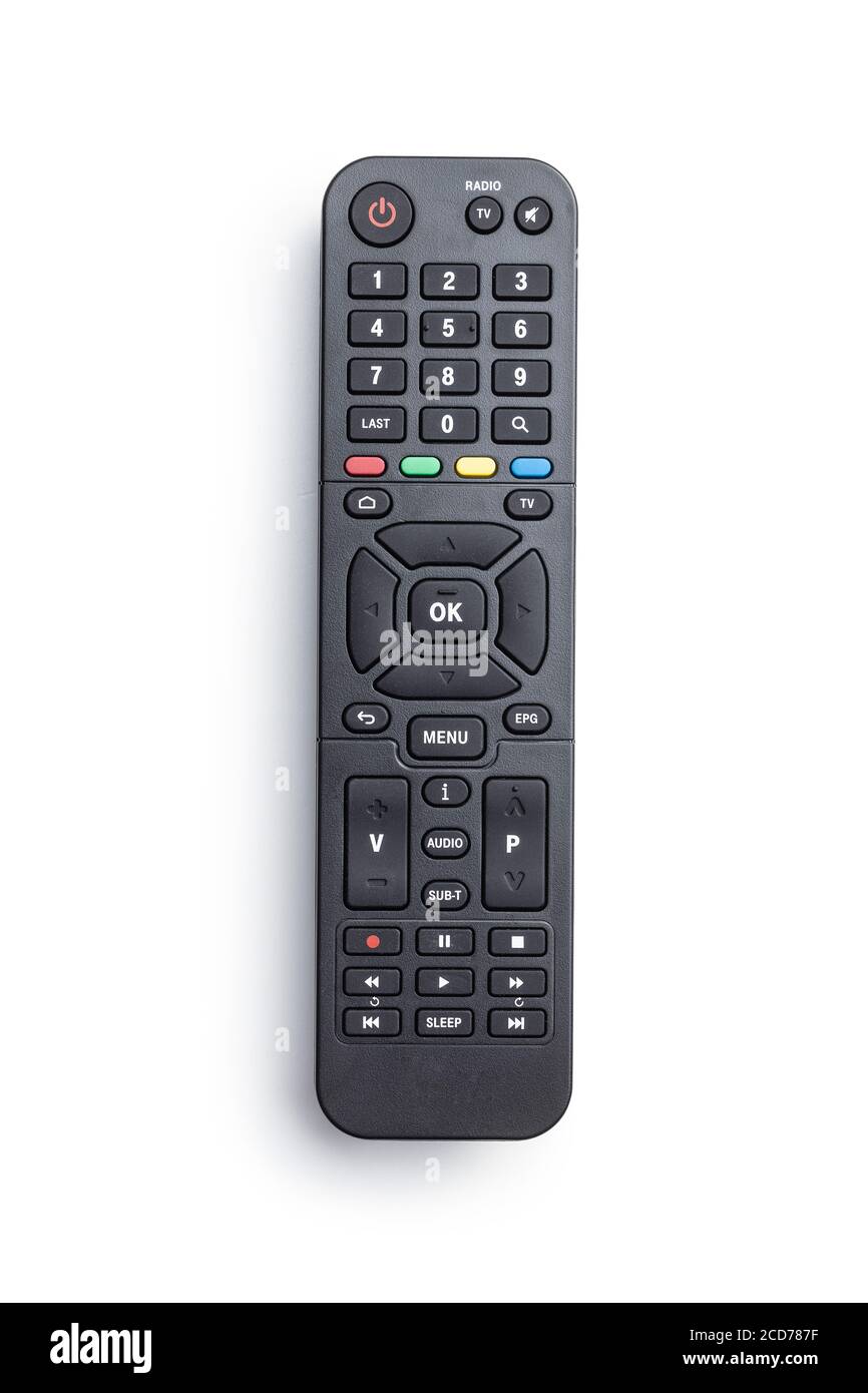 TV remote control isolated on white background. Stock Photo