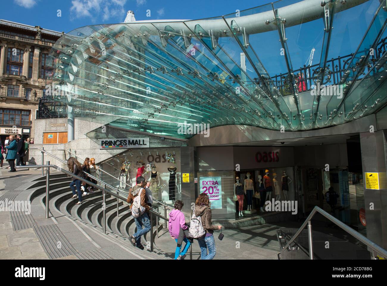 Entrance to Princes Mall, a shopping mall next to Waverley Station in Edinburgh, Scotland. Stock Photo