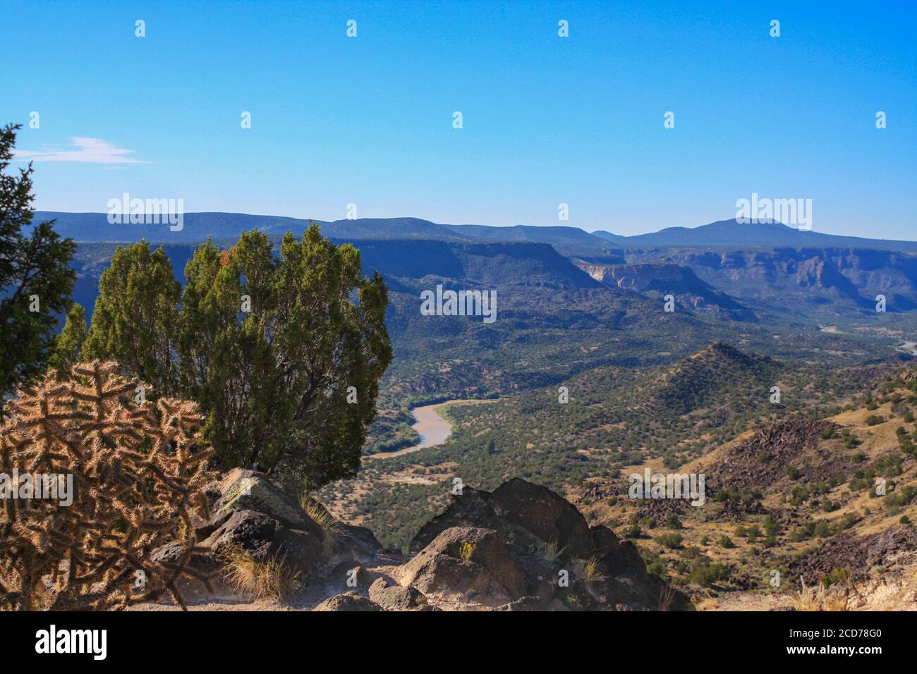 Jemez river, a tributory of the Rio Grande, flows through landscape of