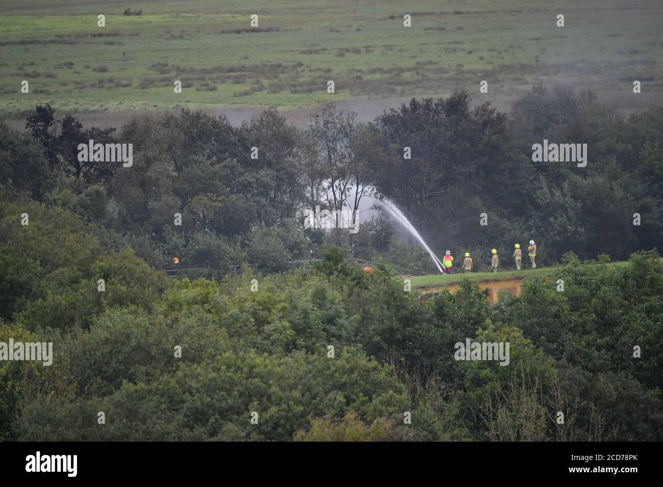 The scene in the aftermath of a fire on a freight train carrying diesel