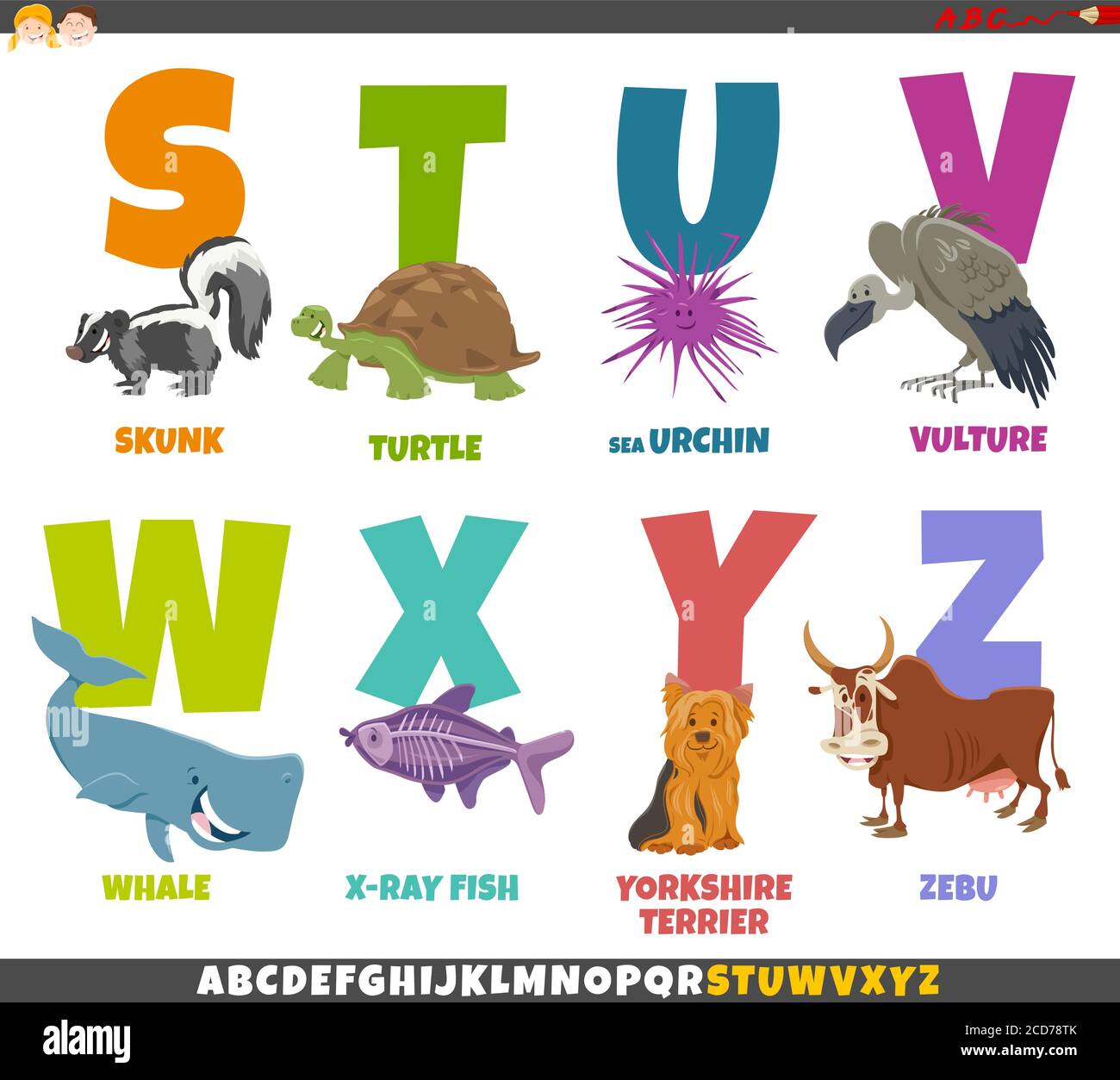 Cartoon Illustration of Educational Colorful Alphabet Set from Letter S to  Z with Funny Animal Characters Stock Vector Image & Art - Alamy
