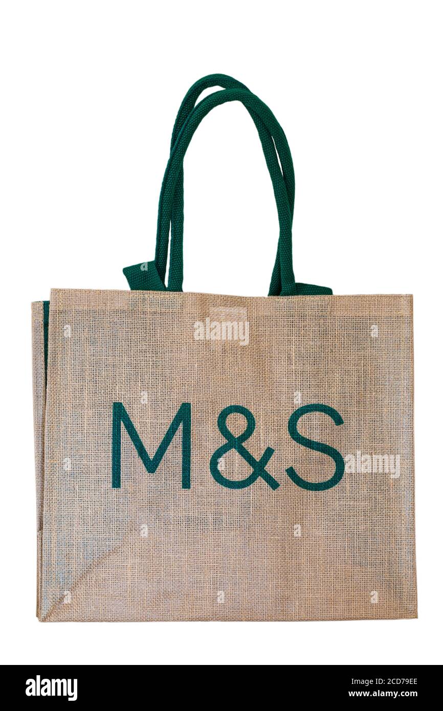 M&S jute shopping bag isolated on white background Stock Photo