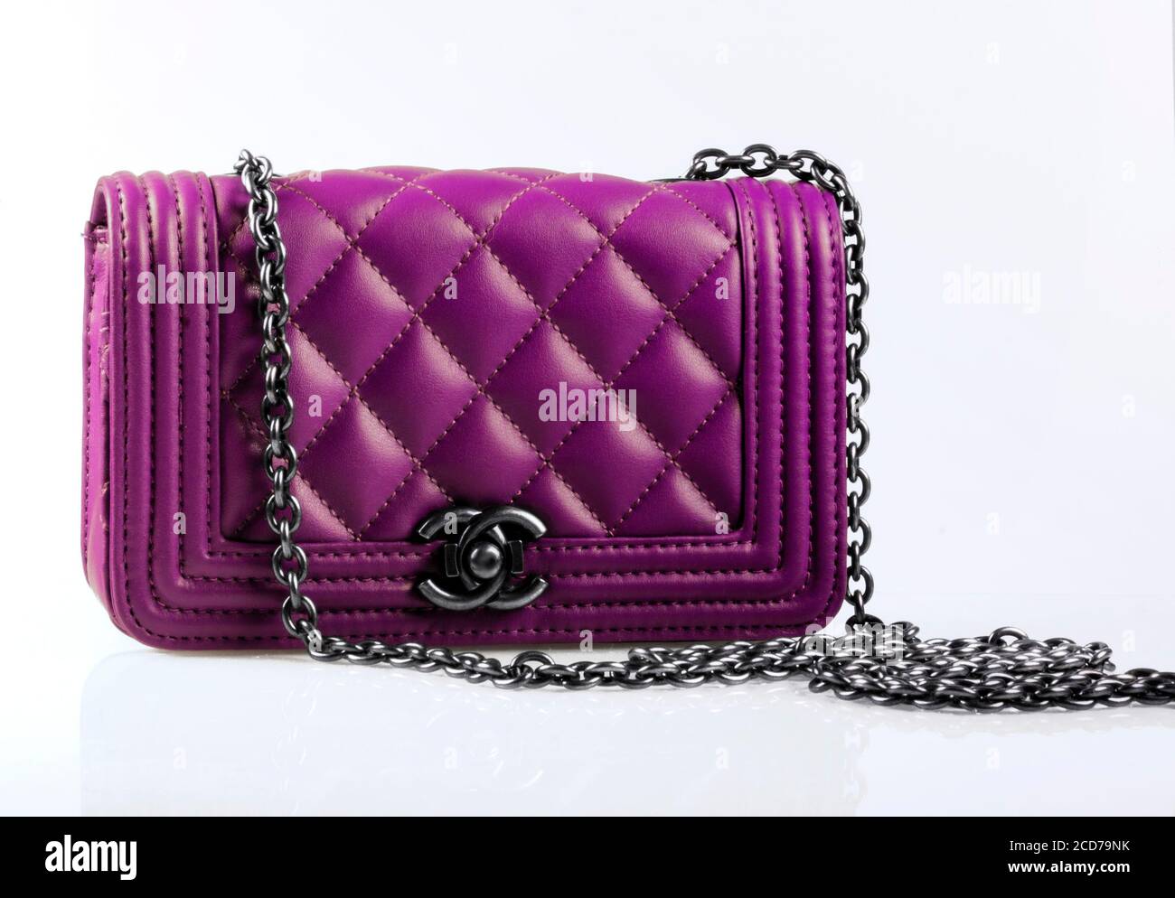 Authentic Black Chanel Bag with Pink Python Handle Editorial Stock