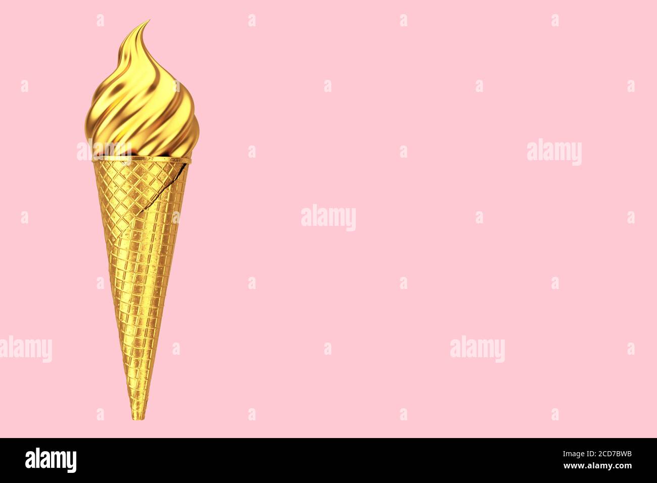 Gold Soft Serve Ice Cream in Golden Waffle Crispy Ice Cream Cone on a ...