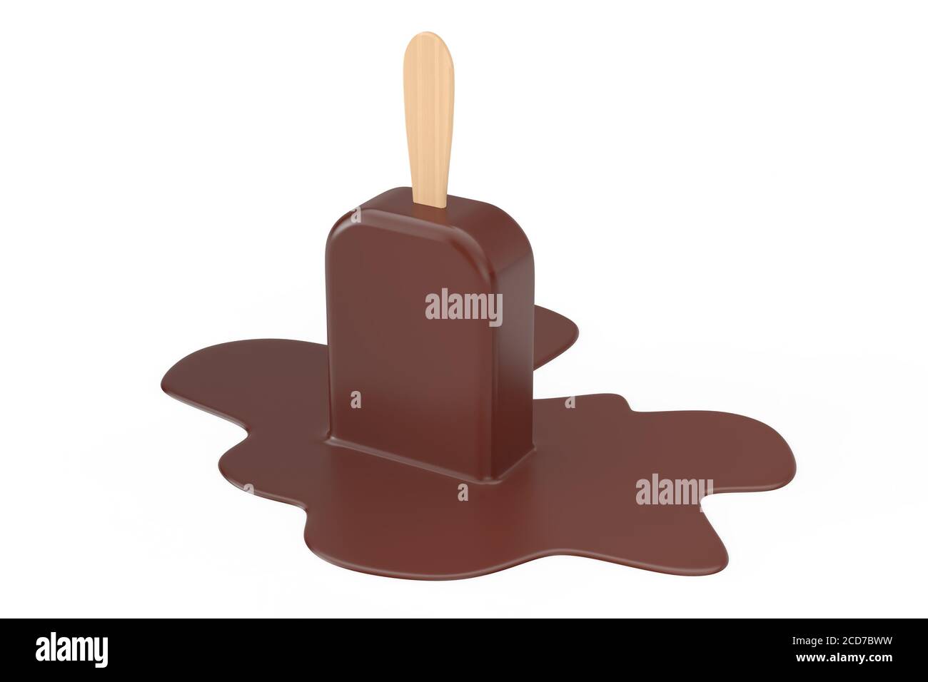 Delicious Chocolate Flavor Stick Ice Cream Melting on a white