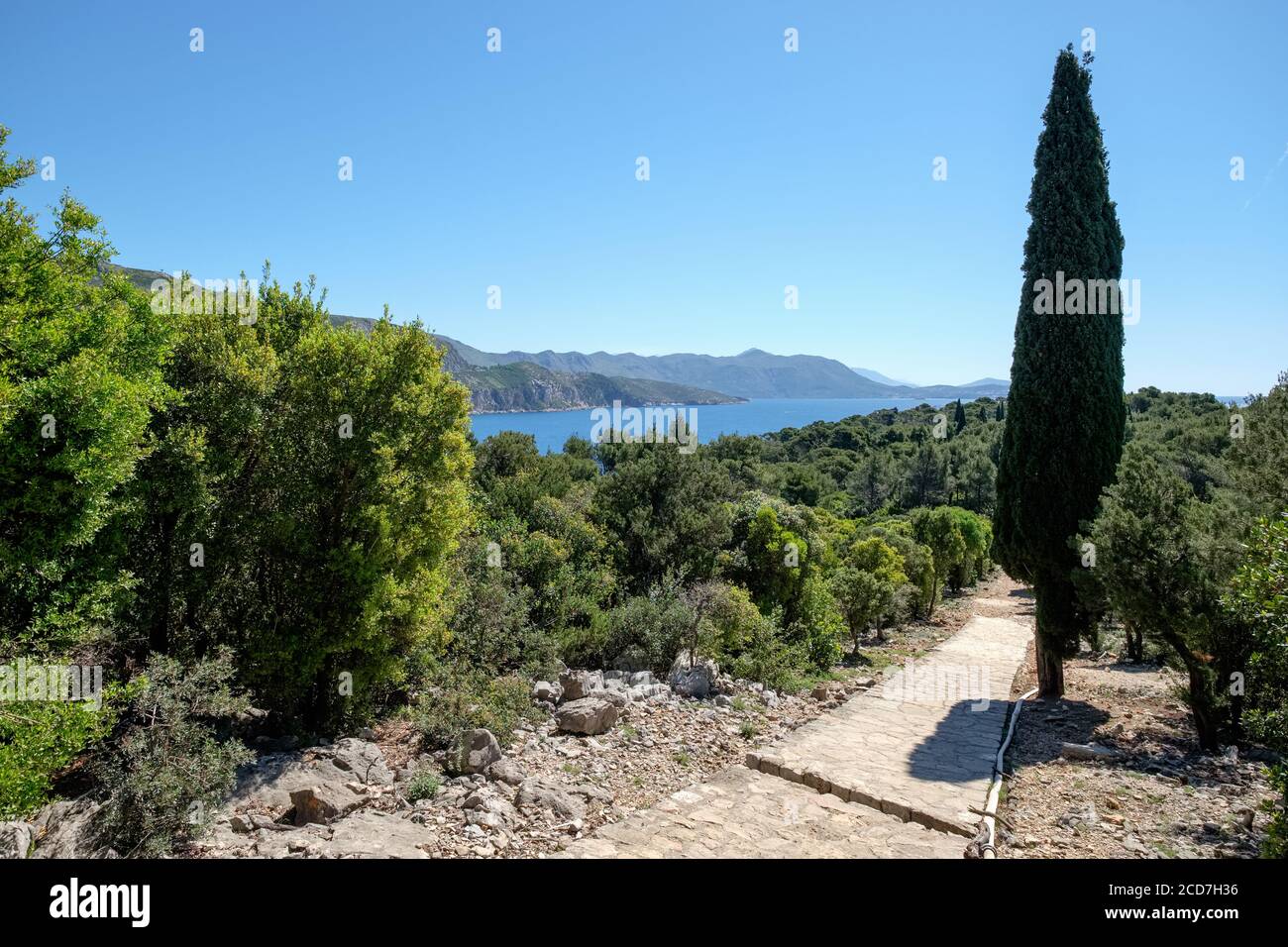 The 'Path of Paradise', Lokrum Island in the Adriatic Sea off Dubrovnik, Croatia. Filming location for 'Game of Thrones' Stock Photo