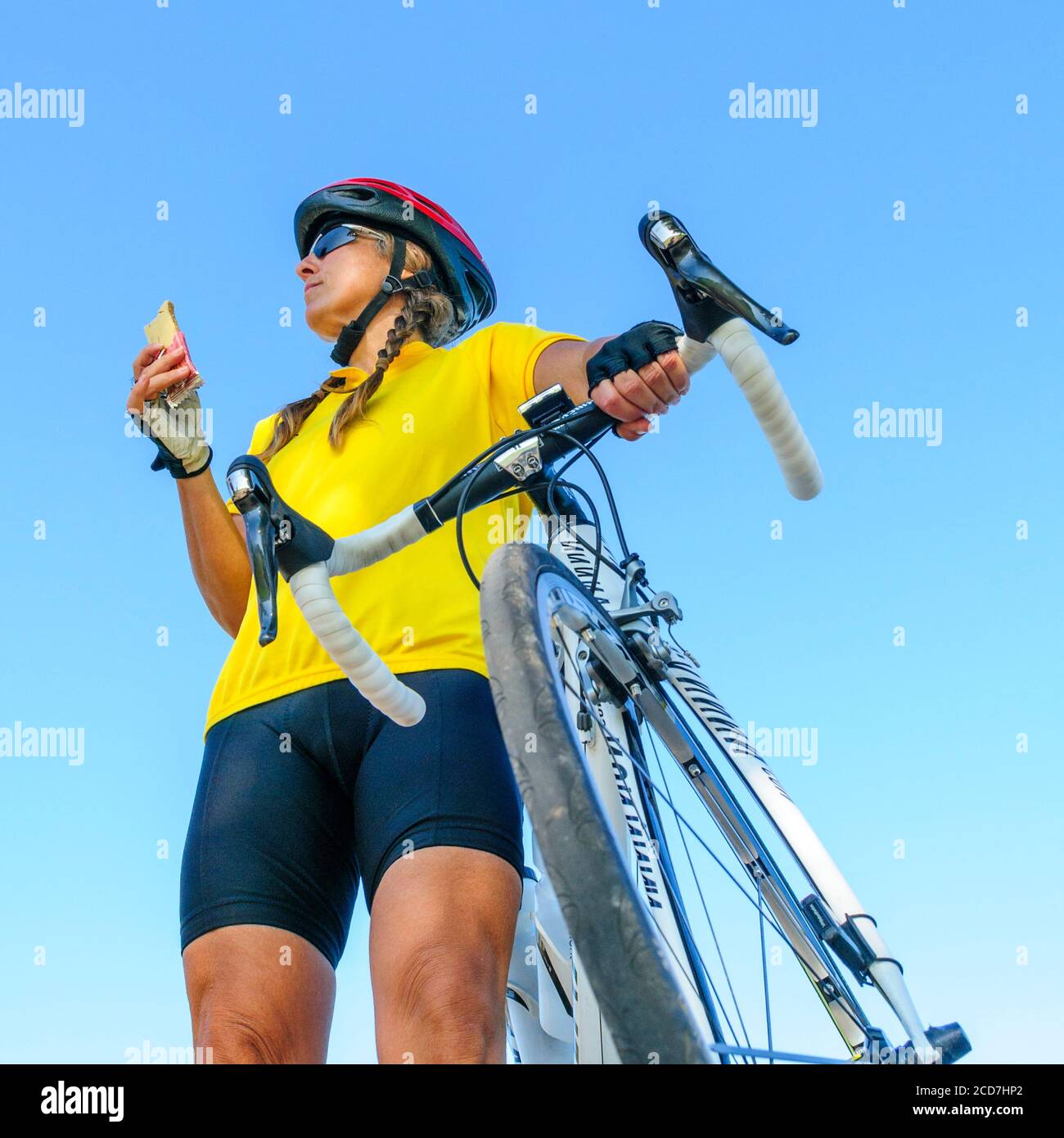 Cyclists with race bike during break in nature Stock Photo Alamy