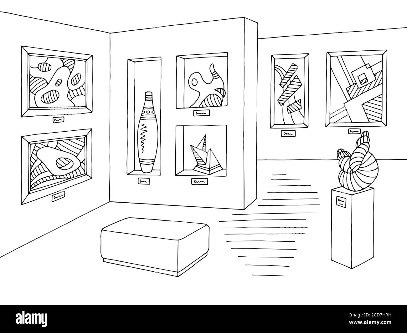 Vecteur Stock Museum Graphic Black White Interior Sketch Illustration ...