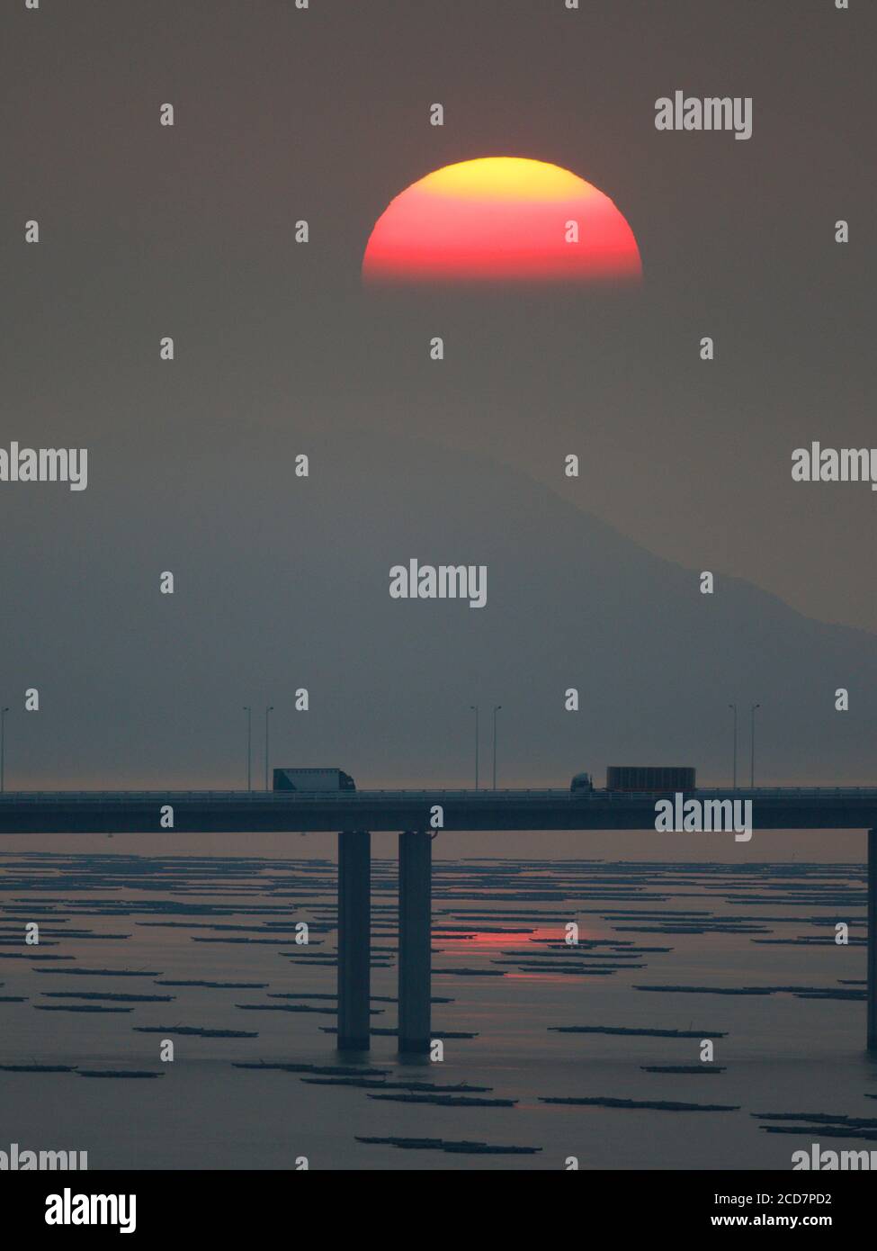 Deep Bay (Hong Kong - China) Bridge at sunset, taken from Tsim Bei Tsui, Hong Kong 14th Nov 2016 Stock Photo