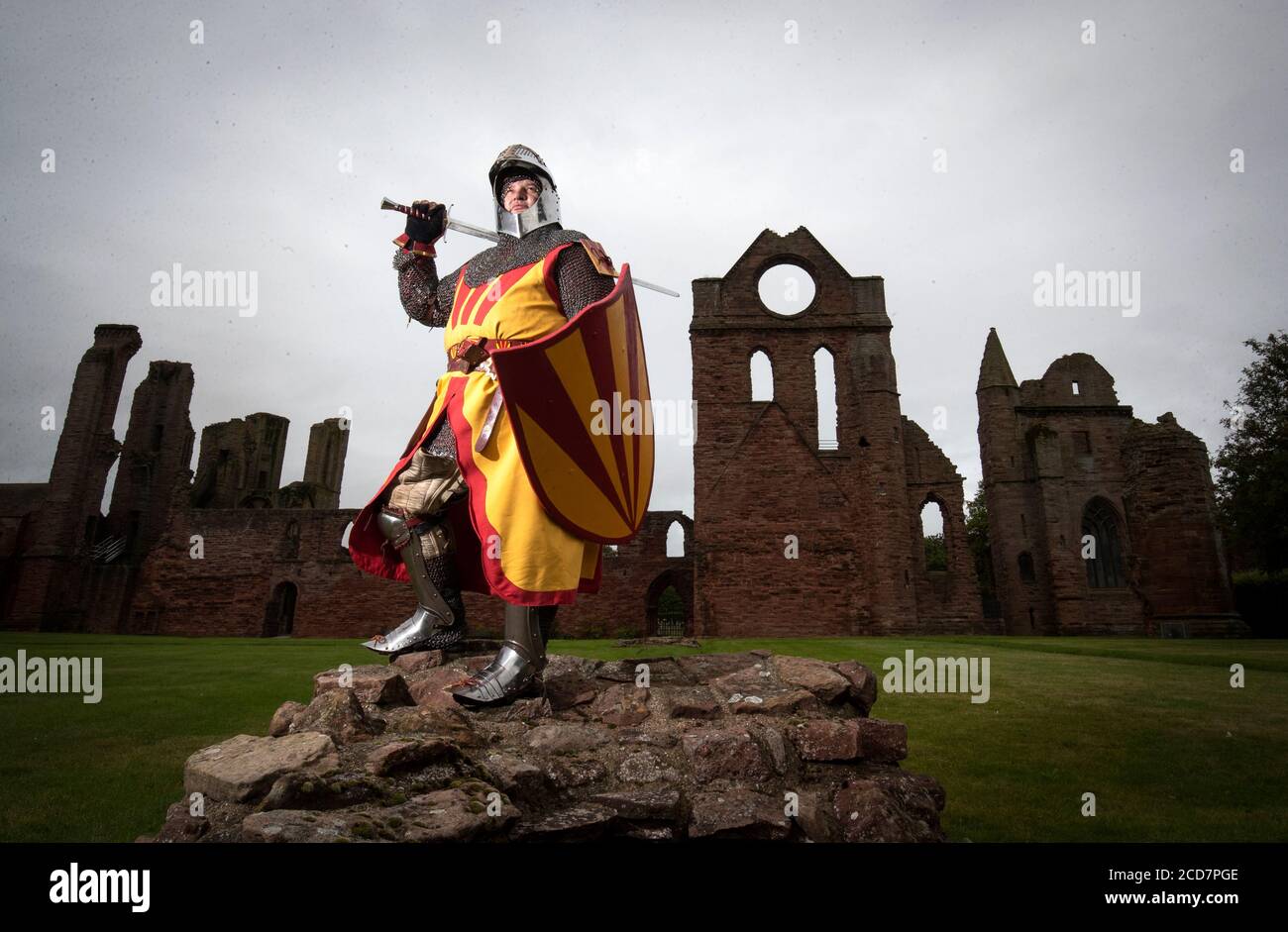 Historical actor Harry Brechin at Arbroath Abbey to mark the 700th anniversary of the Arbroath Declaration, a document attempting to confirm Scotland's status as an independent sovereign state. Stock Photo