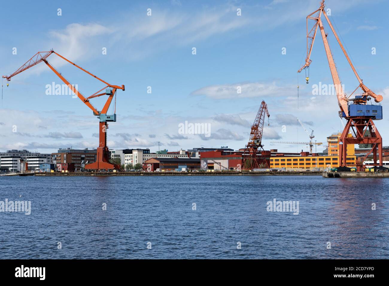 Port cranes in cargo port area on Göta älv river in Gothenburg, Sweden Stock Photo