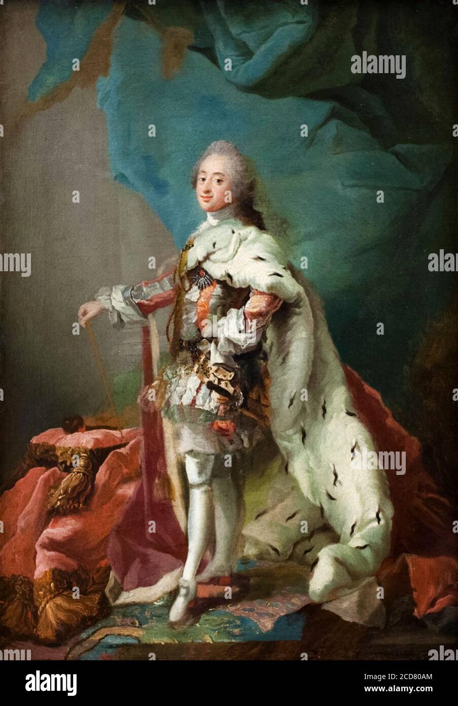 Frederick V (1723-1766), King of Denmark and Norway wearing Coronation Robes, portrait painting by Carl Gustaf Pilo, 1747-1751 Stock Photo