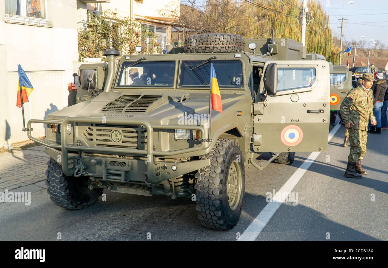 Alba Iulia, Romania - 01.12.2018: VAMTAC military vehicle in the service of the Romanian army Stock Photo