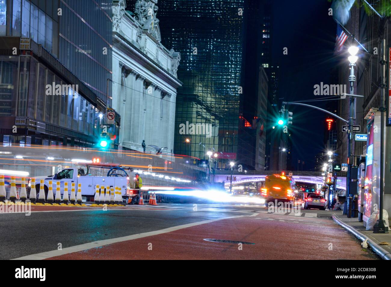 The Grand Central in New York City was lit up purple in honor of the suffrage centennial on Women’s Equality Day (August 26, 2020). Stock Photo
