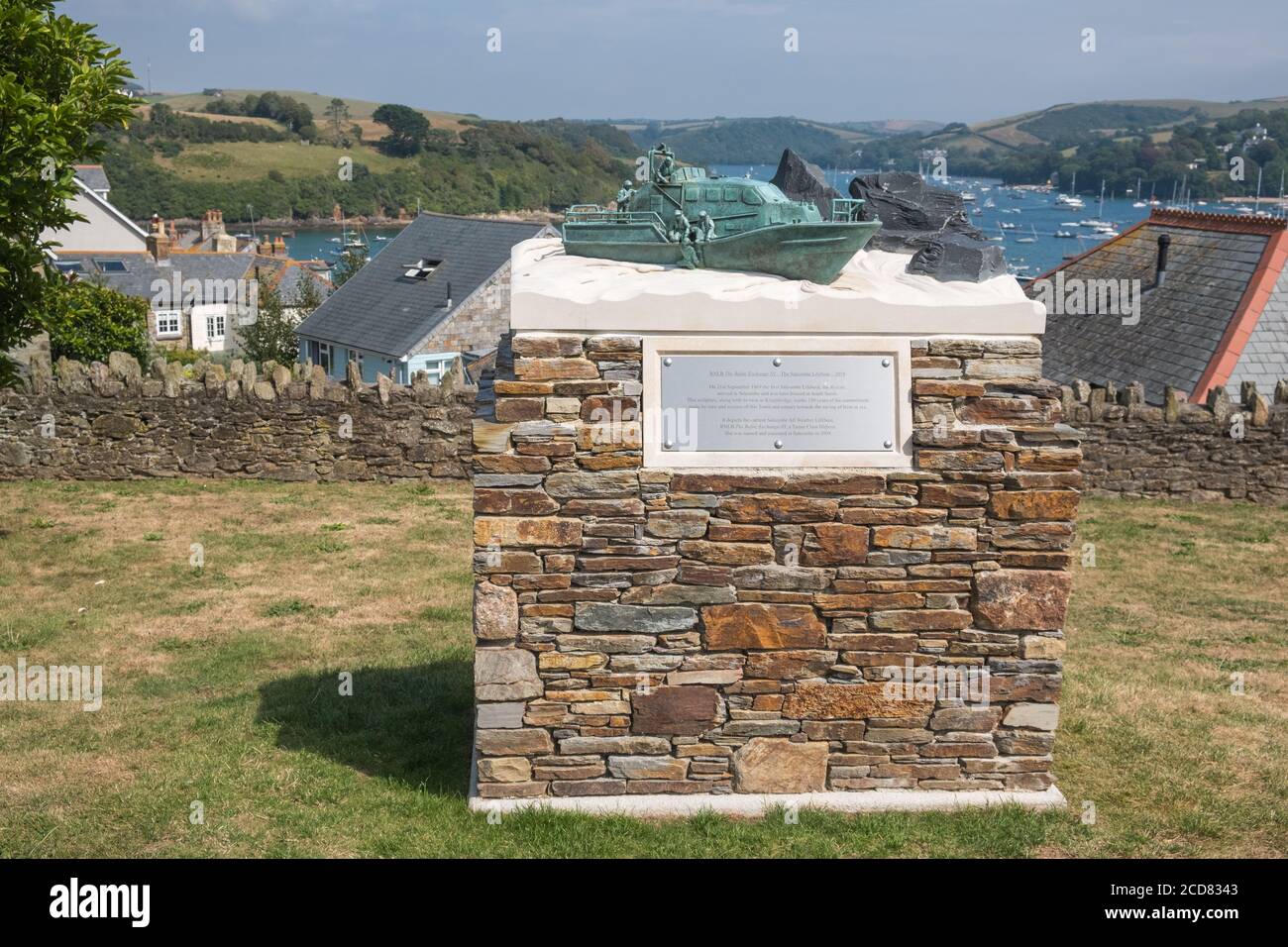 Sculpture of RNLB Baltic Exchange lll marking 150 years of lifeboats in Salcombe, Devon, UK Stock Photo