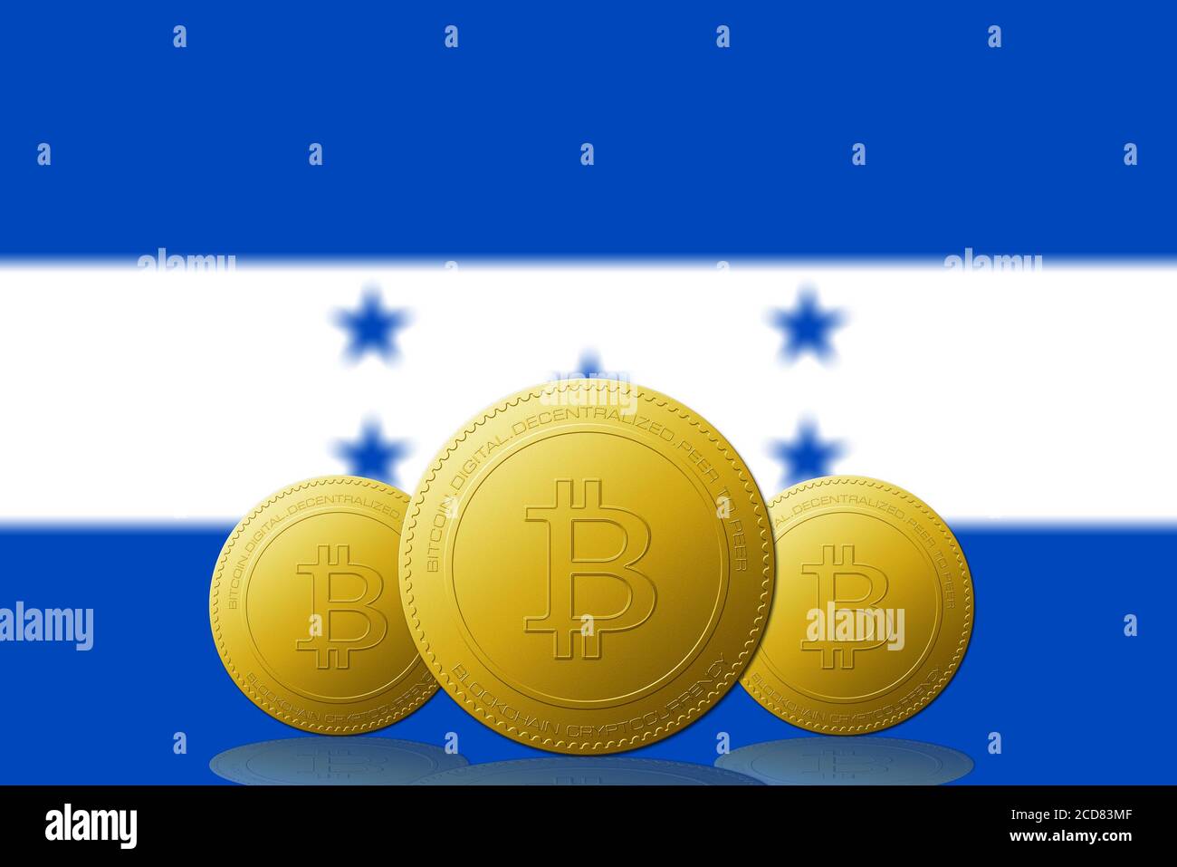 Three Bitcoins cryptocurrency with Honduras flag on background Stock Photo  - Alamy