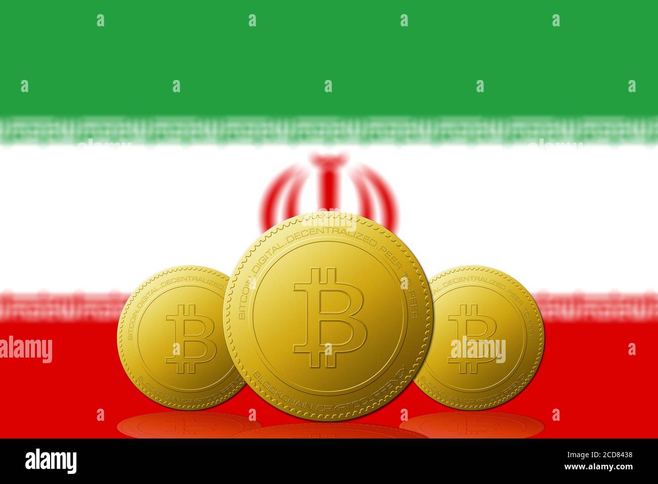 Three Bitcoins cryptocurrency with Iran flag on background Stock Photo -  Alamy