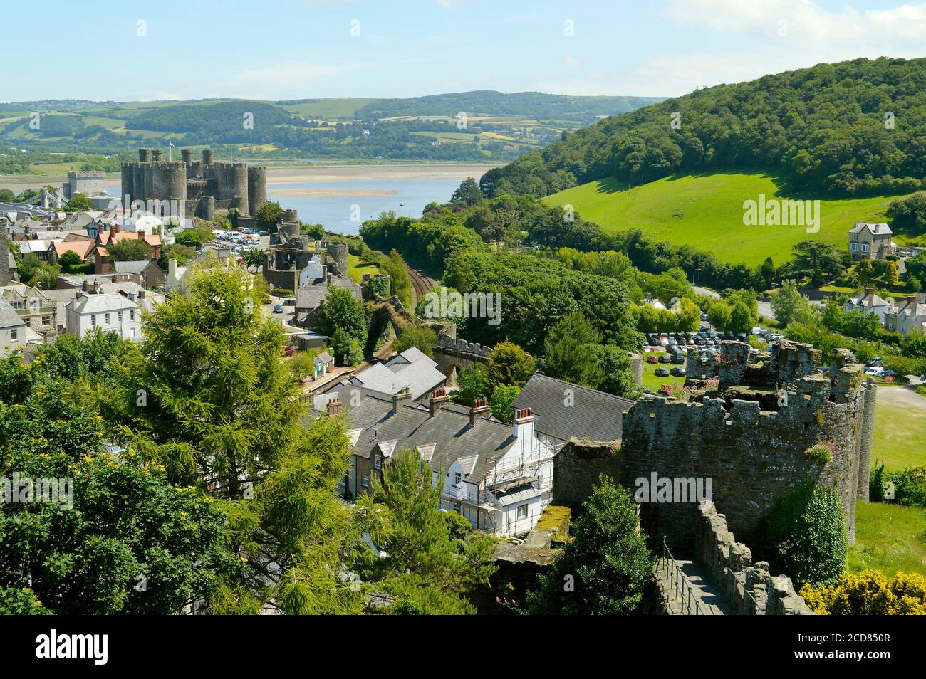 The historical medieval town wall surrounding Conwy town Stock Photo ...