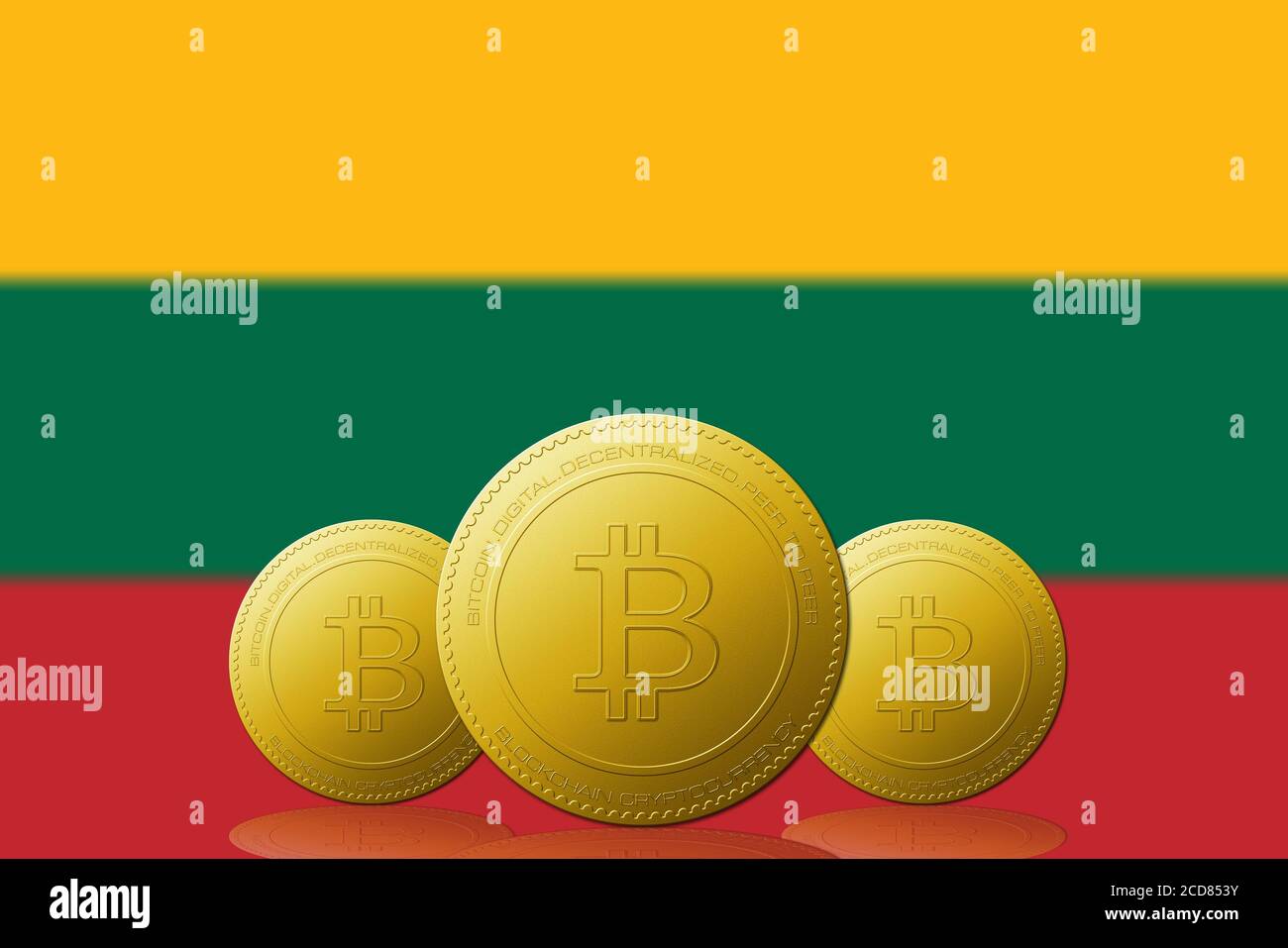 Three Bitcoins cryptocurrency with Lithuania flag on background Stock Photo  - Alamy