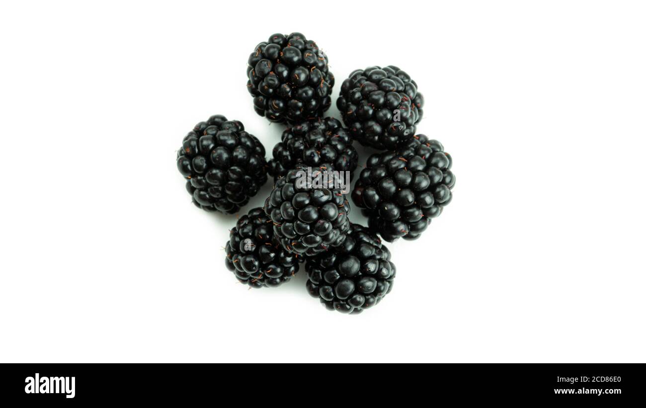 Fresh blackberries on a white background. Macro photo. Stock Photo