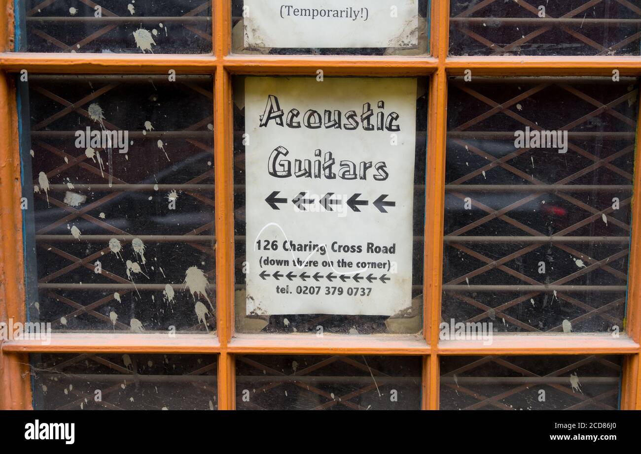 Closed Acoustic Guitars shop sign on Denmark Street. London Stock Photo