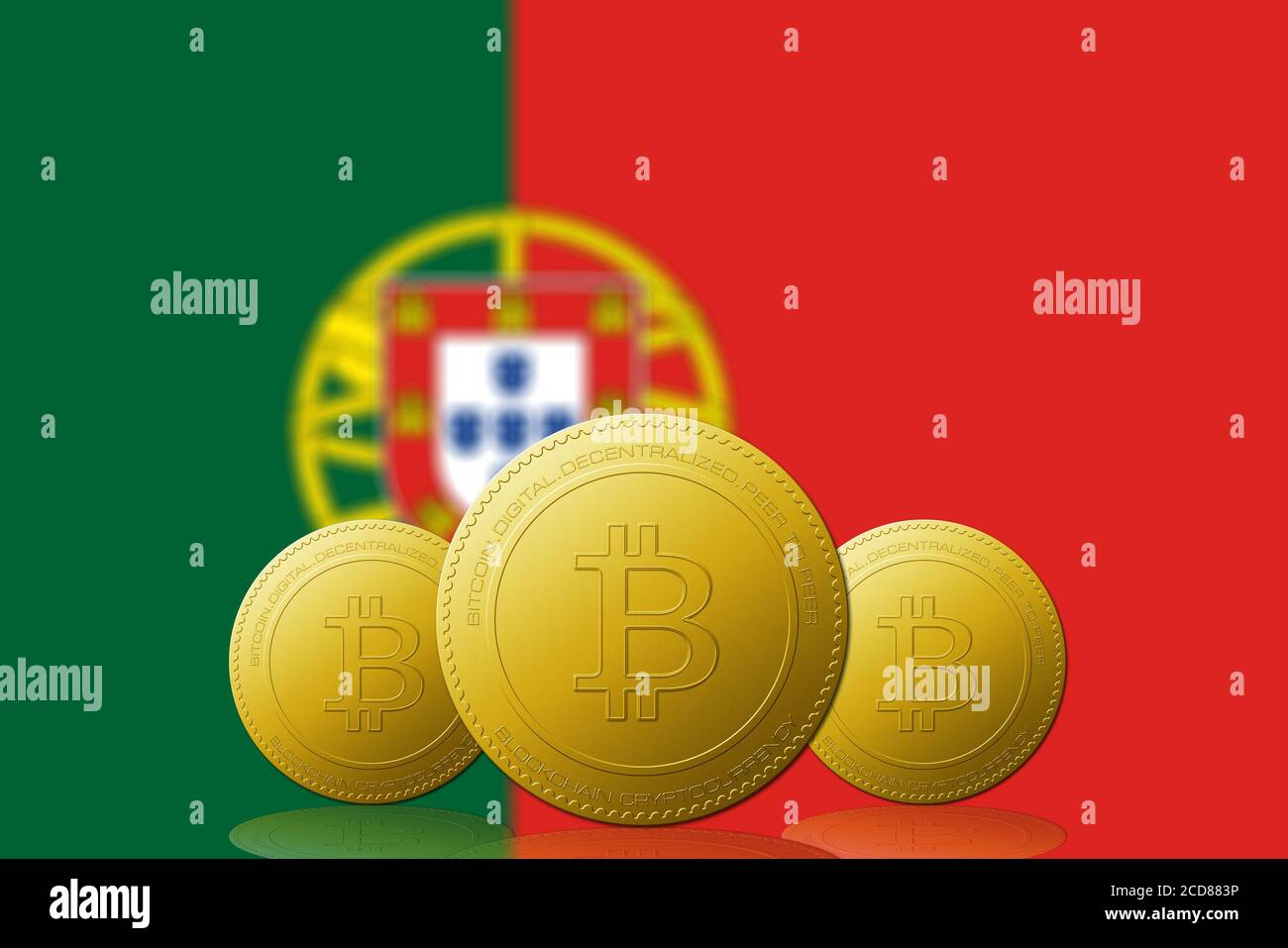 Three Bitcoins cryptocurrency with Portugal flag on background Stock Photo  - Alamy
