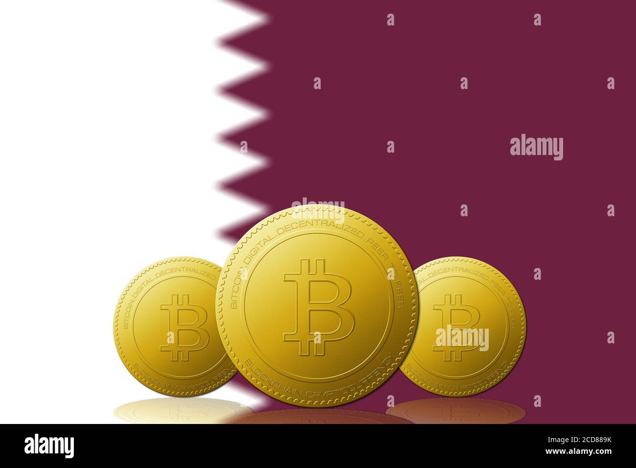 Qatar flag on a bitcoin cryptocurrency coin. 3D Rendering Stock Photo -  Alamy