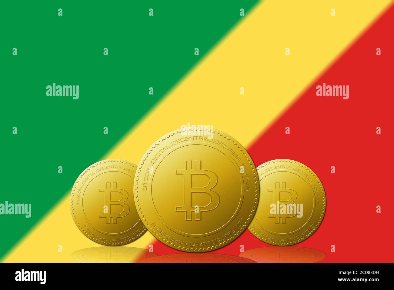 Three Bitcoins cryptocurrency with Republic of Congo flag on background  Stock Photo - Alamy