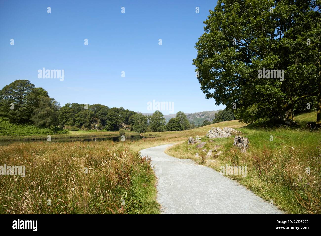 open field with public access path elterwater lake district england uk Stock Photo