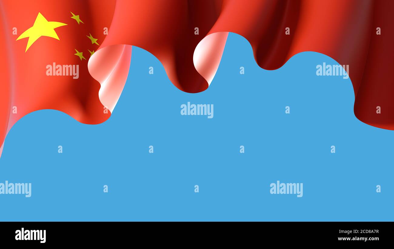 Waving China Flag On Blue Sky For Banner Design China Waving National Waving China Flag On Blue Sky For Banner Design China Waving National