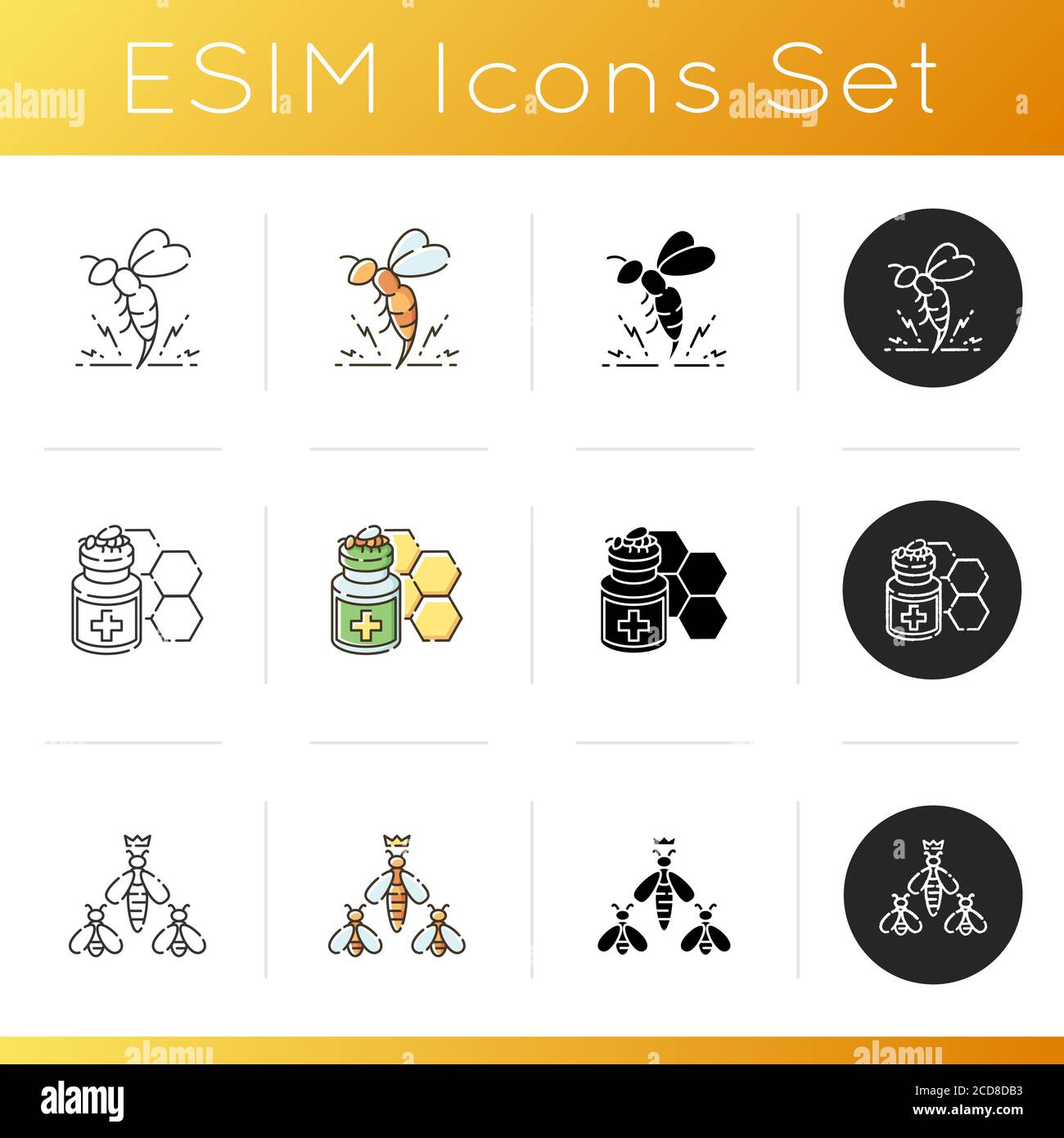 Bee farming icons set Stock Vector