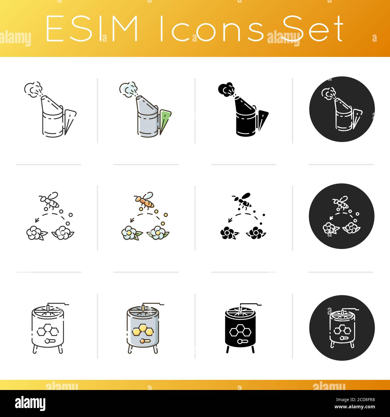 DIY beekeeping icons set Stock Vector